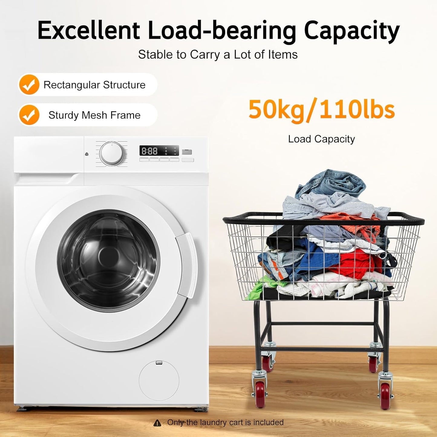 2.5 Bushel Wire Laundry Cart Commercial Laundry Basket Cart Rolling Laundry Basket with Wheels Heavy Duty Large Steel Baskets for Clothes Storage Organization
