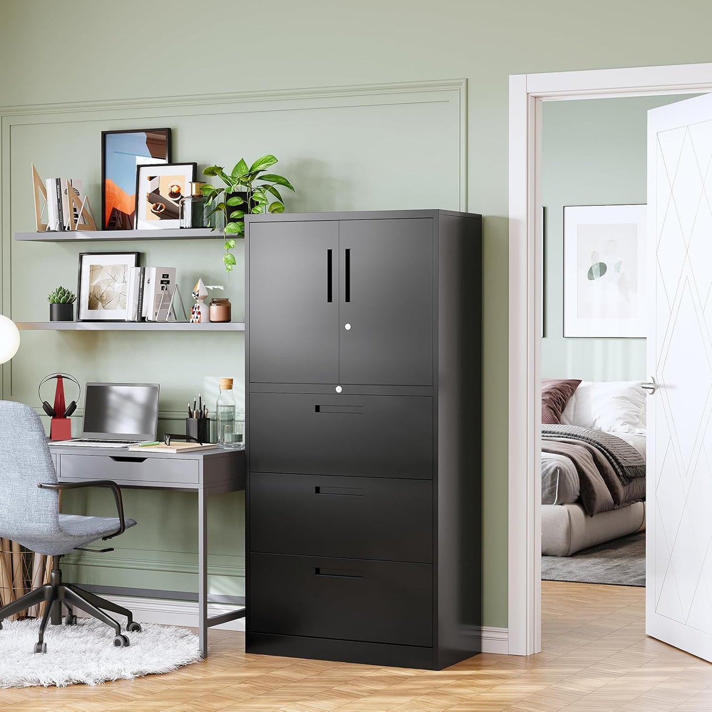 3-Drawer Metal File Cabinet, Lateral Vertical Filing Cabinets for Home Office, Locking File Cabinets with Storage Shelves, Legal/Letter/A4 Size Office File Cabinet (Black, Assemble Required)