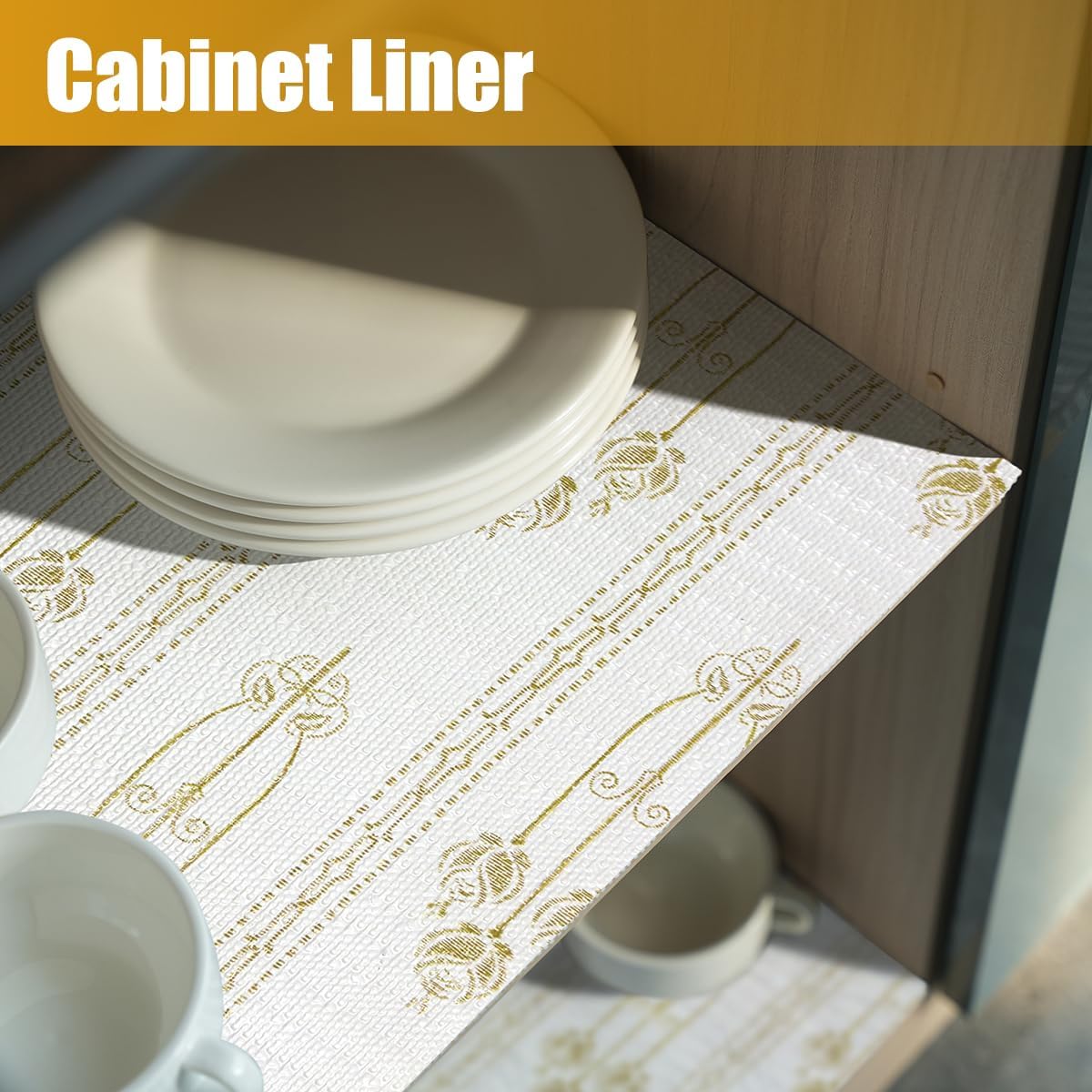 Drawer and Shelf Liner for Kitchen Cabinets Non-Adhesive Drawer Liners Floral Shelf Liners for Kitchen Non-Slip Cabinet Liner Strong Grip Waterproof Liners Easy to Clean 12IN × 10FT
