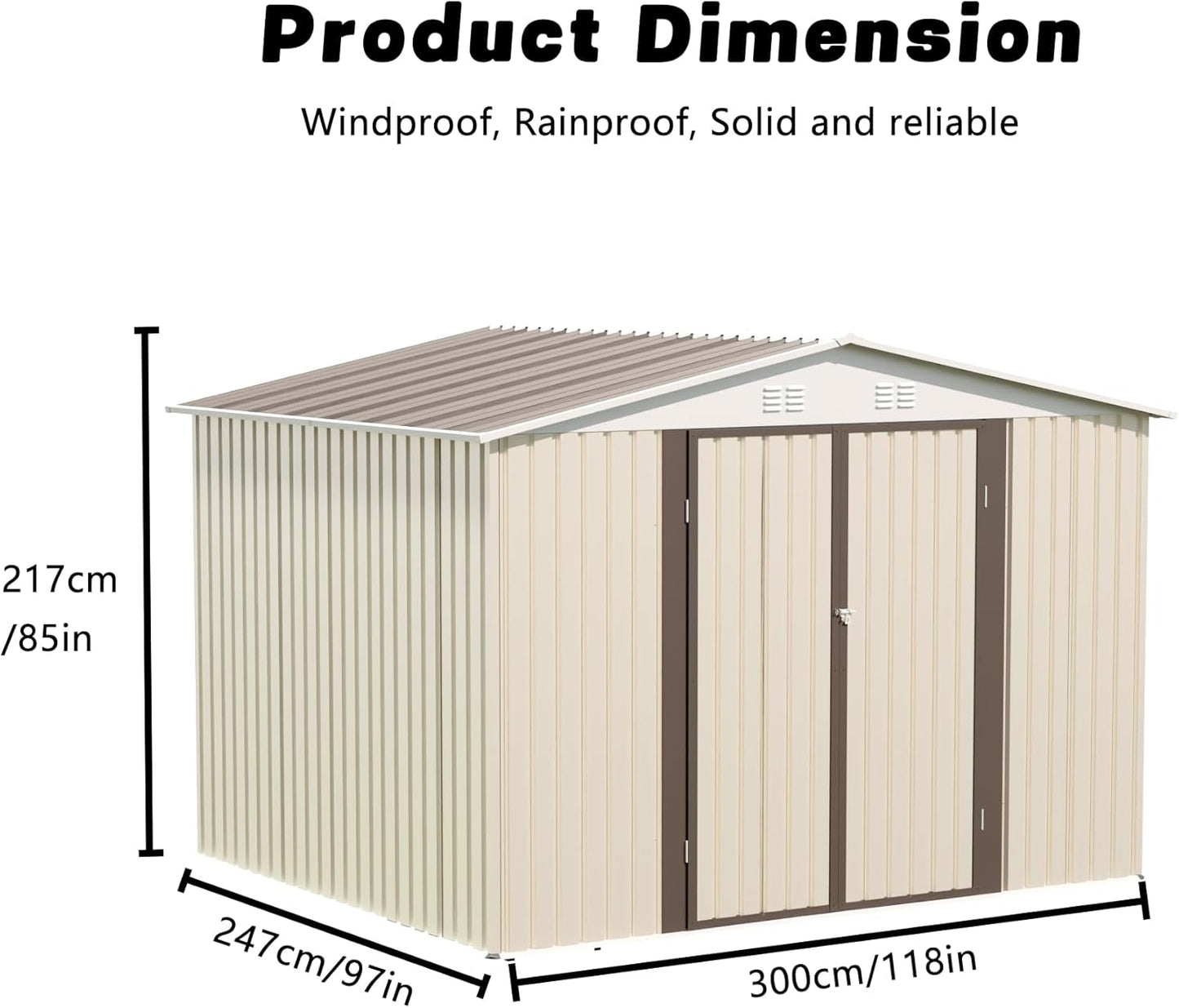 Outdoor Sheds 10FT x 8FT Outdoor Storage Metal Anti-Corrosion Utility Tool House with Lockable Door & Shutter Vents Outdoor Waterproof Garden Tool Storage Sheds with Metal Foundation