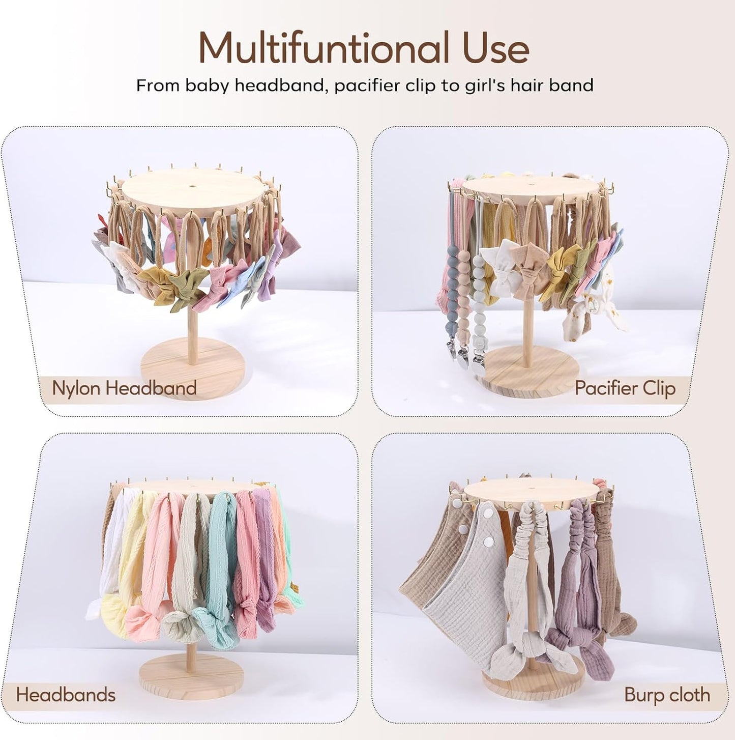 POVETIRE Baby Headband Holder Bow Organizer for Girs,Hair Ties Display Nylon Hairband Storage Head Wrap Stand Hair Accessories Organizer for Newborn Infant Toddler Kids