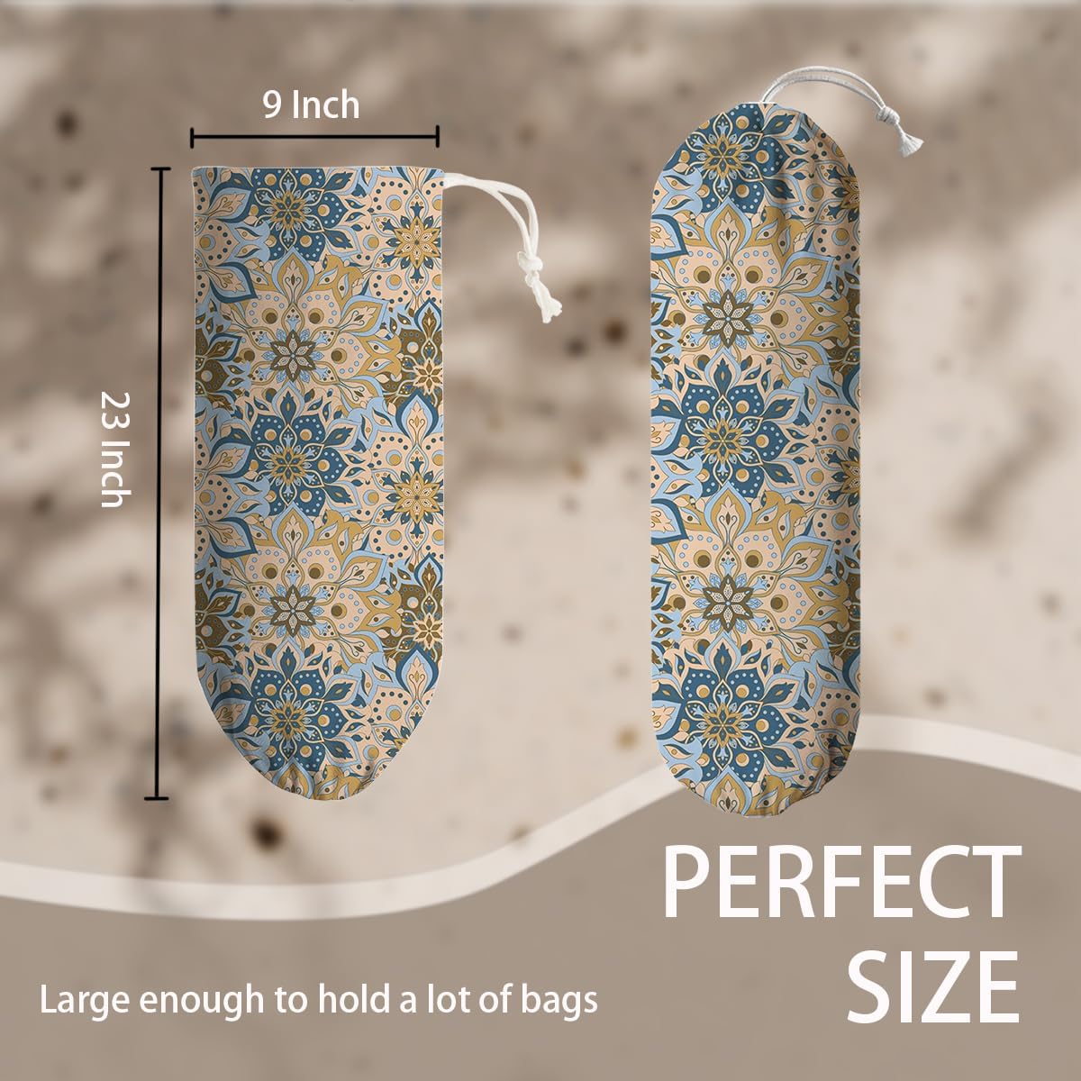 Gray Yellow Plastic Bags Holder, Reusable Fabric Grocery Bag Holder, Wall Mount Shopping Garbage Bags Carrier for Home, Kitchen, Travelling, Kitchen Pattern Garbage Bag 68