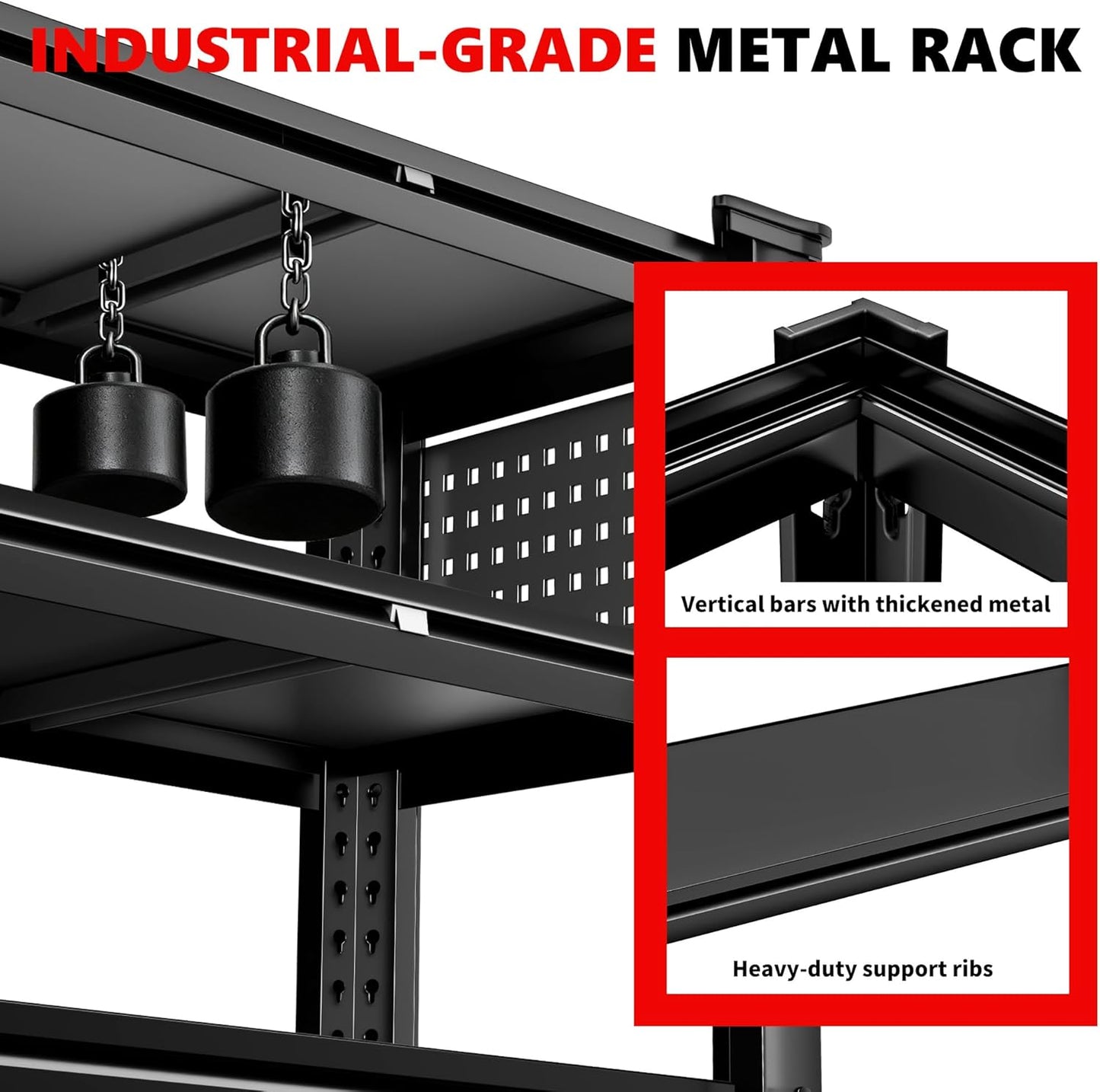 SILVEL 48.2" W Garage Shelving, 5000LBS Heavy Duty Metal Shelving, 2025 Solid Storage Shelves with 2 Side Pegboards, Industrial 5 Tier Shelves for Basement Pantry Warehouse Supermarket, 3 Pack