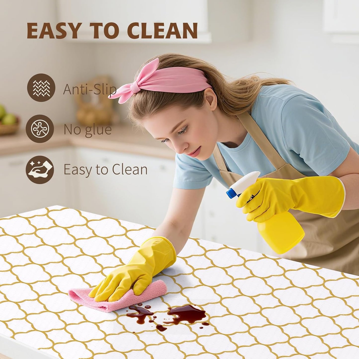Shelf Liners for Kitchen Cabinets 12in x 20FT Non Adhesive Drawer Liner Gold Quatrefoil Thickened Shelf Liner Paper Strong Non-Slip Easy to Clean for Tool Box Refrigerator with Knife and Tape Measure