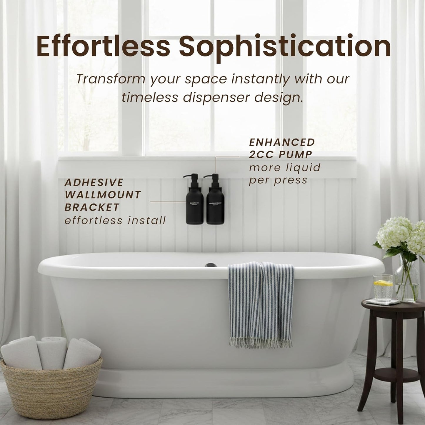 MaisoNovo Shampoo and Conditioner Dispenser - Shower Soap Dispenser Wall Mounted - 16.9 fl oz Set of 2 Black Plastic Bottles Black Pumps - 2 Chamber No Drill