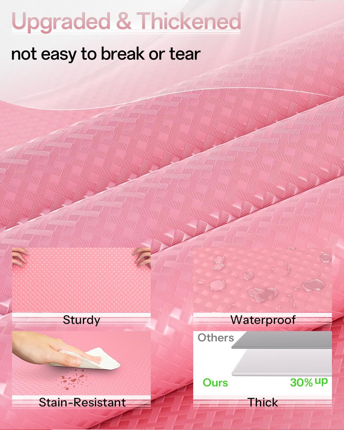 Shelf and Drawer Liner for Kitchen Cabinet, Non-Adhesive 12in x 360in Waterproof Contact Paper Refrigerator Liners Thickened Durable EVA Material Non Slip Mat for Dresser Cupboard Pantry Protector