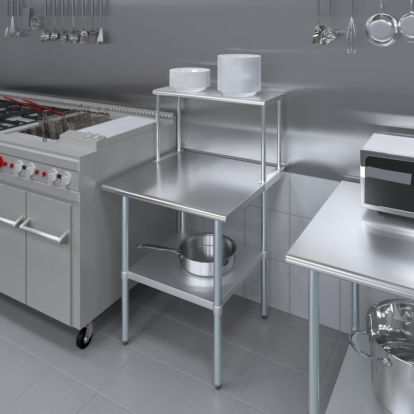 Stainless Steel Work Table with Wide Single Tier Overshelf | Metal Kitchen Prep Table & Shelving Combo (30" x 30" Work Table + 12" Overshelf)