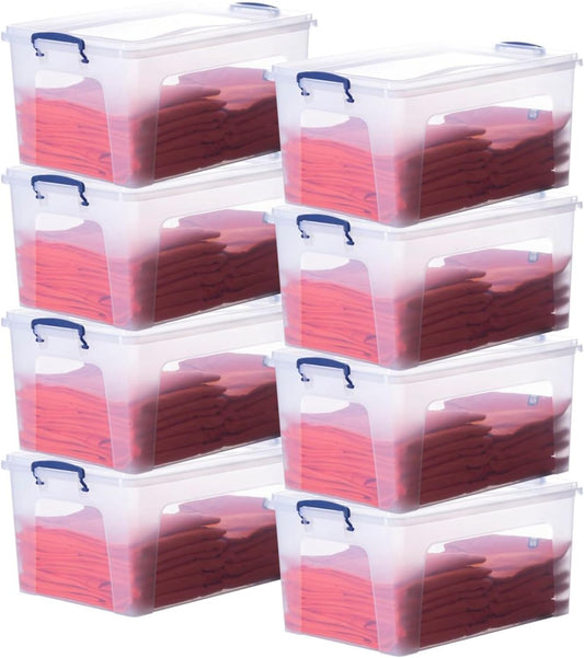 Superio Clear Storage Bins with Lids, 28.5 Quart BPA Free Plastic Containers, Transparent Boxes for Organizing, Stackable Crates, Organizer Totes for Home, Office, School, and Dorm