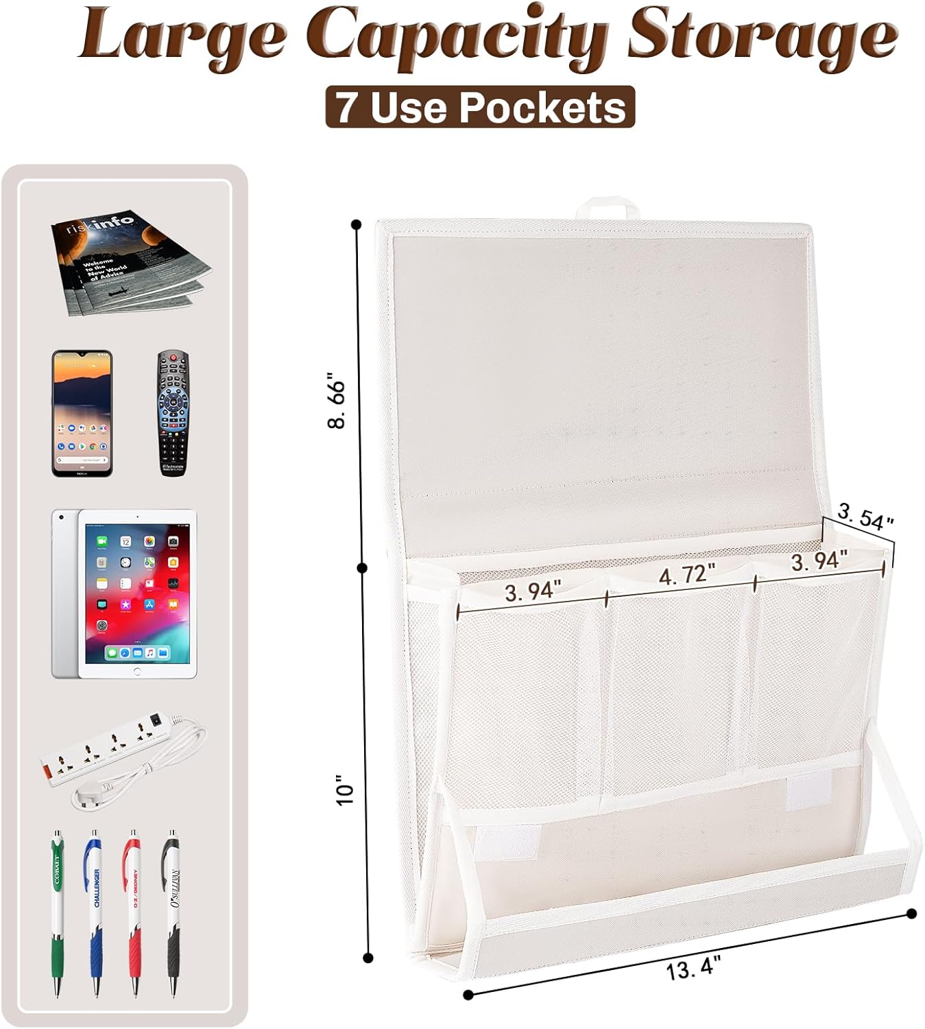 Bedside Caddy Bedside Storage Organizer Bedside Organizer with Power Strip Holder and 2 Adjustable Straps for Home Bunk Bed College Dorm Sofa (2 Pack White)