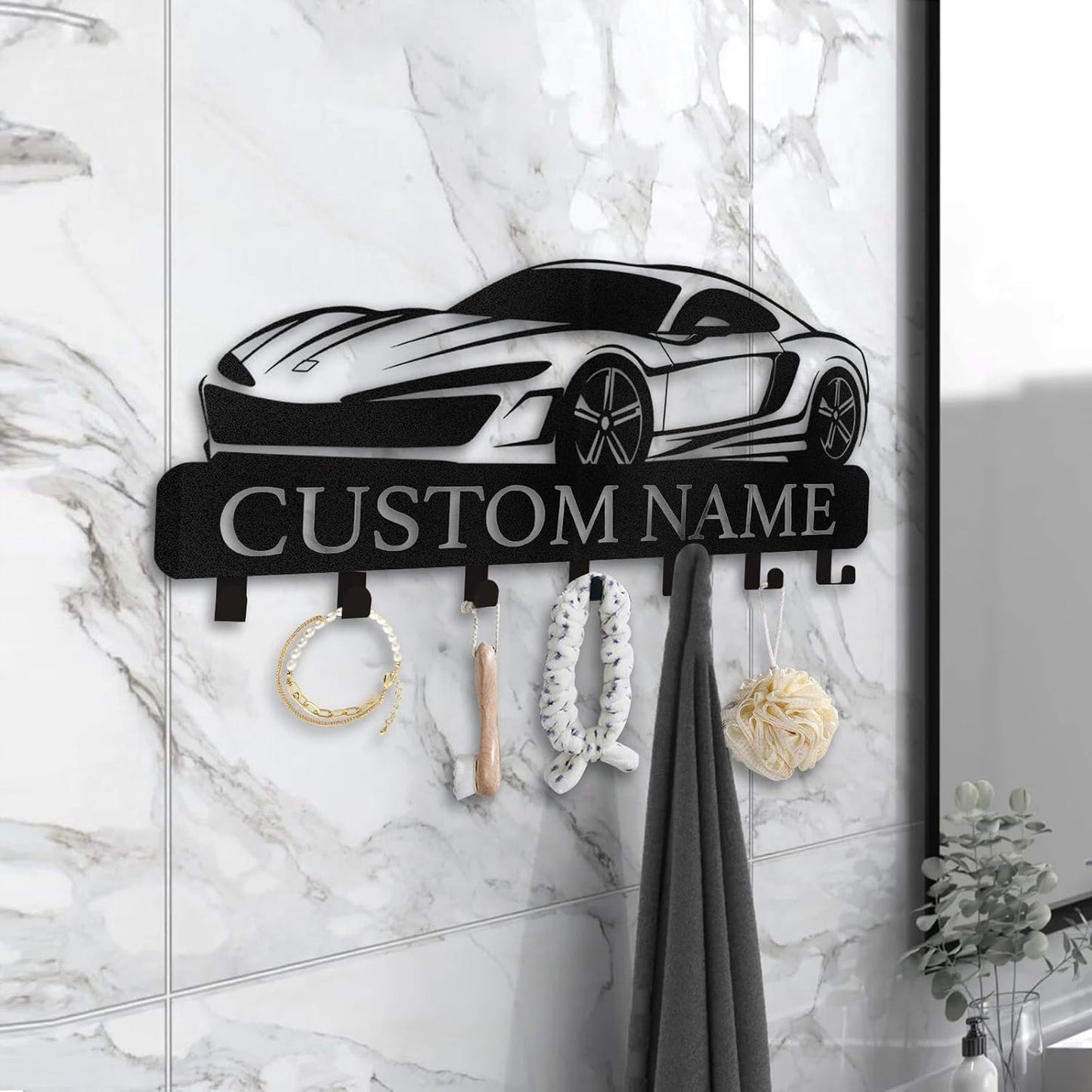 Personalized Key Holder Wall Mount - Custom Key Rack Wall Mount with Hooks, Metal Key Rack Organizer, Car Design Key Hanger, Coat Rack, Wall Mounted Decor for Entryway, Front Door, Office