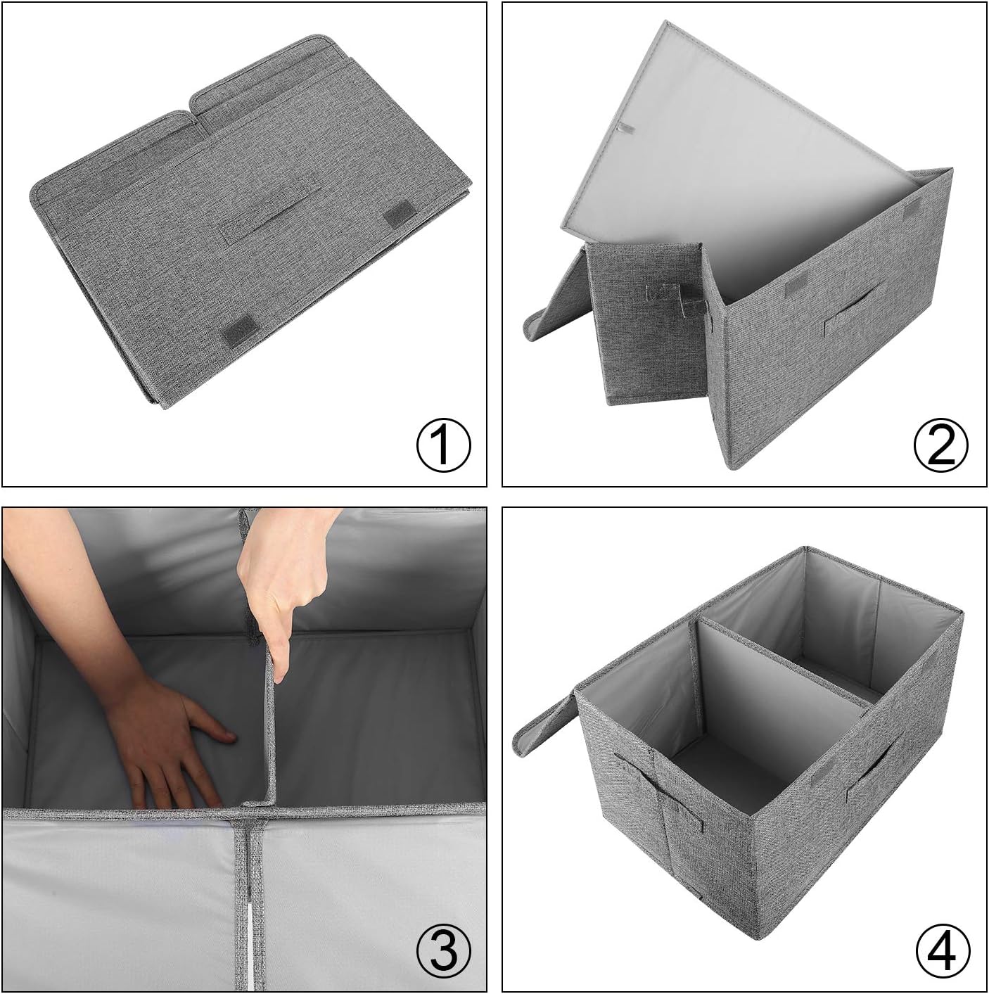 2 Pack Large Storage Boxes with Lids and Handles, Collapsible Linen Storage Bins Organizer Containers Baskets Cube with Removable Divider for Home Bedroom Closet Office (Coffee, Large)