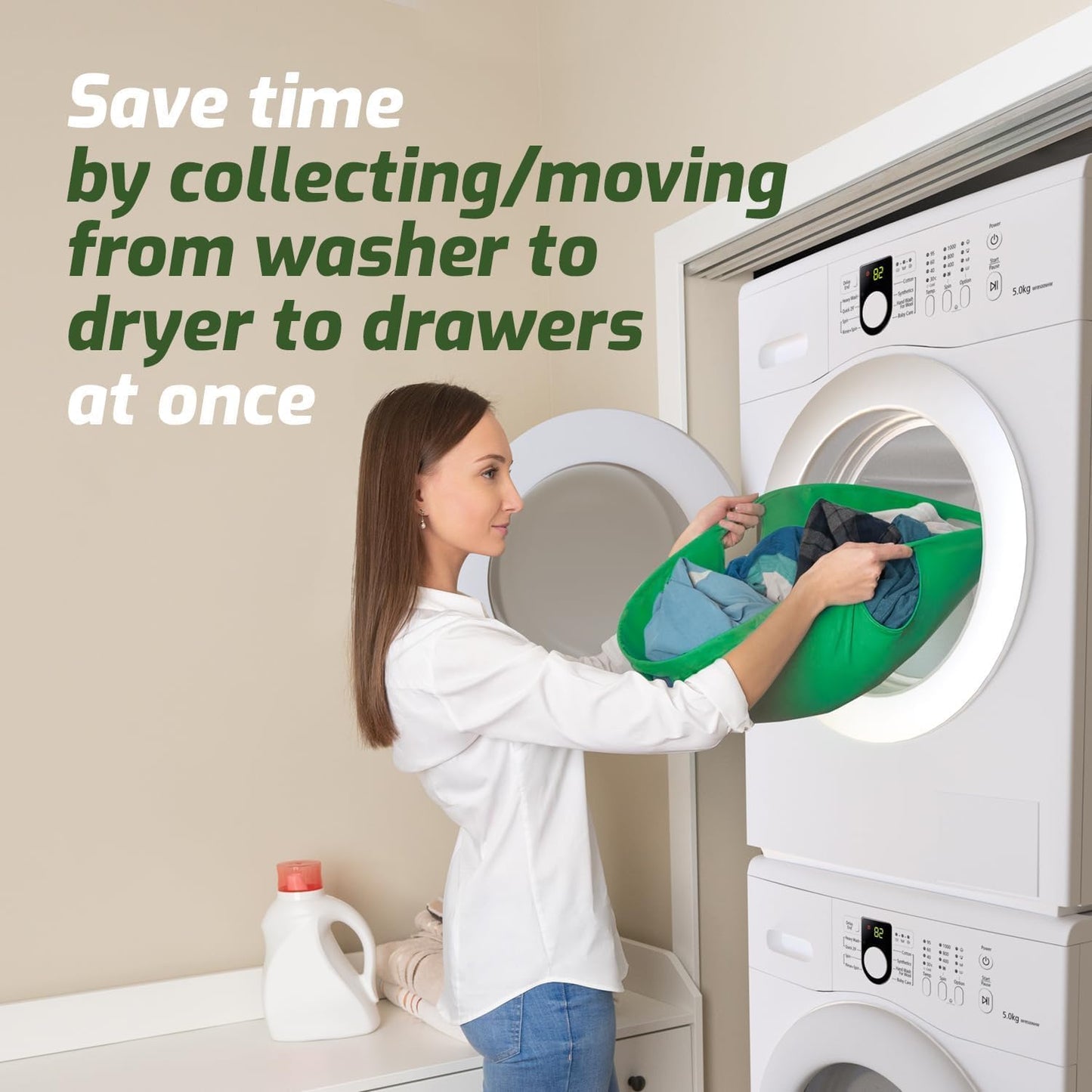 Laundry Turtle Collapsible Laundry Basket | Revolutionary Foldable Laundry Hamper | Innovative Laundry Basket for Dirty Clothes Washing & Dryer Removal Portable Laundry Grabber (Green, Small)