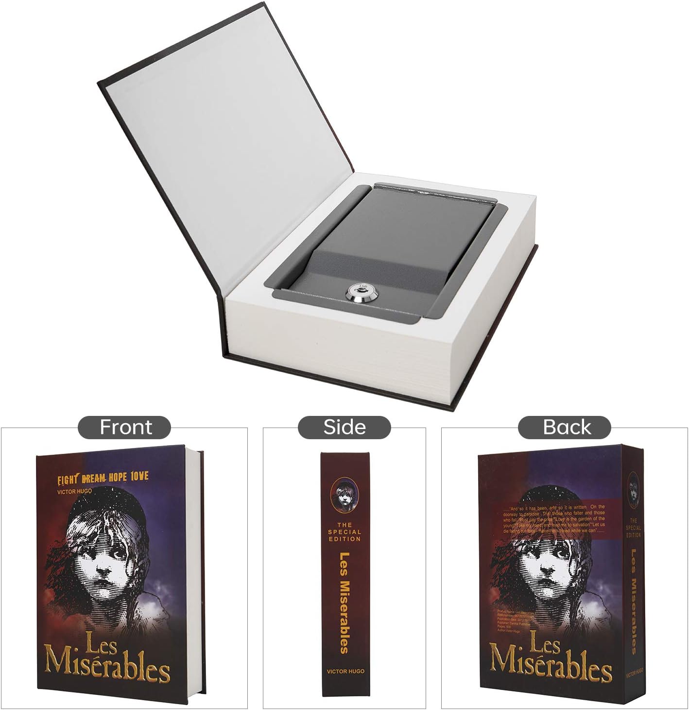 Real Paper Transfer Book Safe, Hollow with Secret Hidden Compartment, Key Lock, 8.7"×6"×2" (Les Miserables-Key)