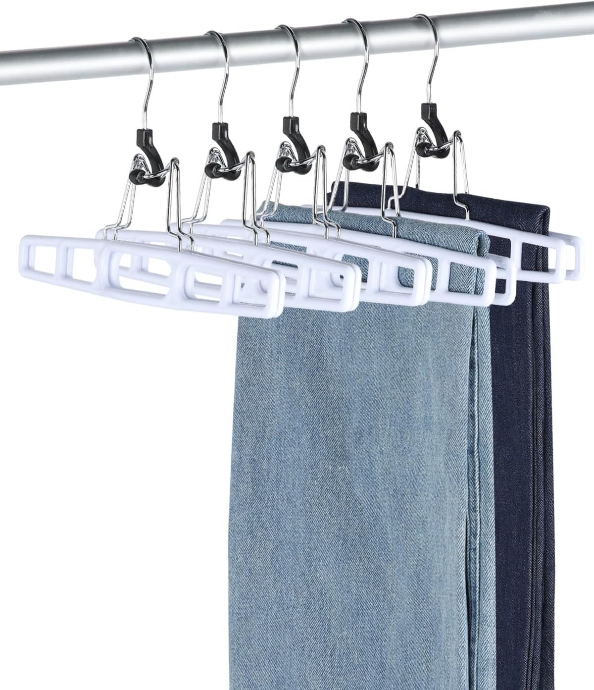 AMKUFO 20 Pack Pants-Hangers Skirt-Hangers, Plastic Pant-Hangers-for-Women Men, Pants-Hangers-Space-Saving, Clamp Hangers-for-Pants Jeans Shorts Tie Belt