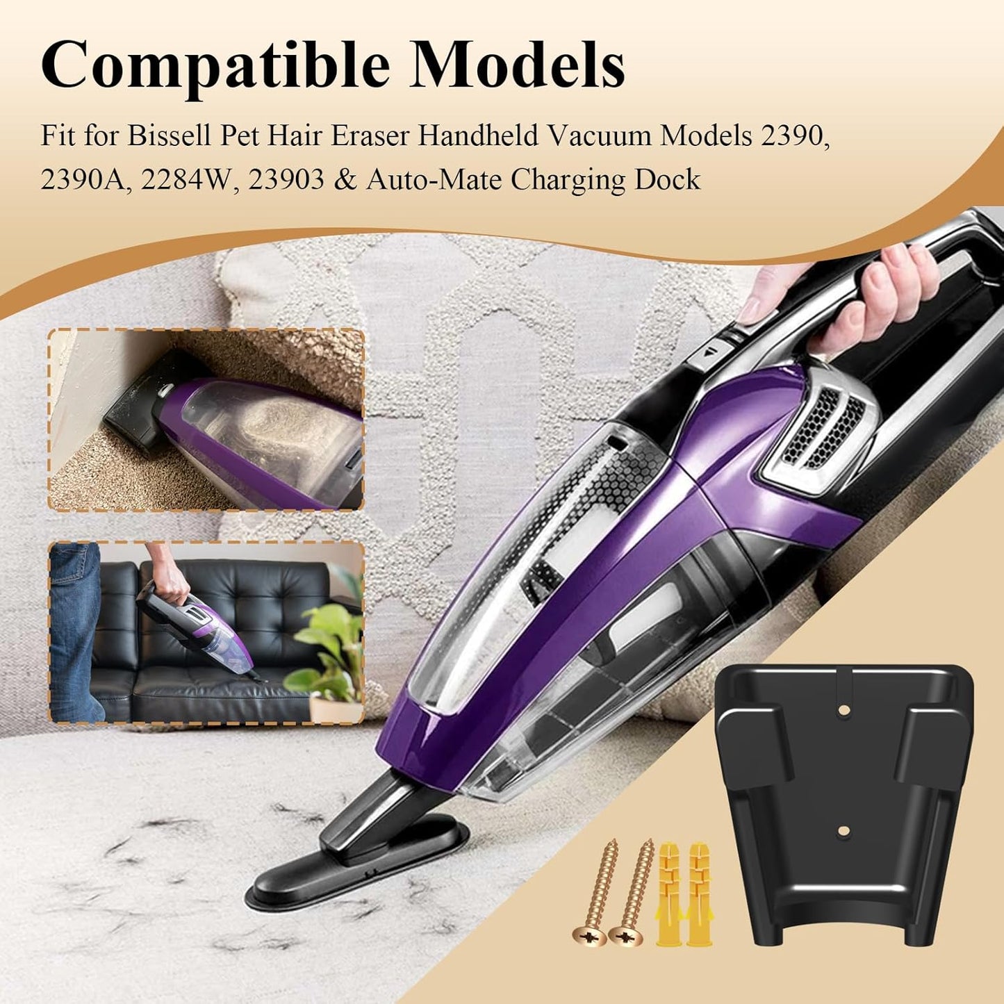 2 Pcs Wall Mount Vacuum Holder/Docking Station with Screws, Fit for Bissell Pet Hair Eraser Handheld Vacuum Models 2390, 2390A, 2284W, 23903 & Auto-Mate Charging Dock, Save Space & Reduce Clutter