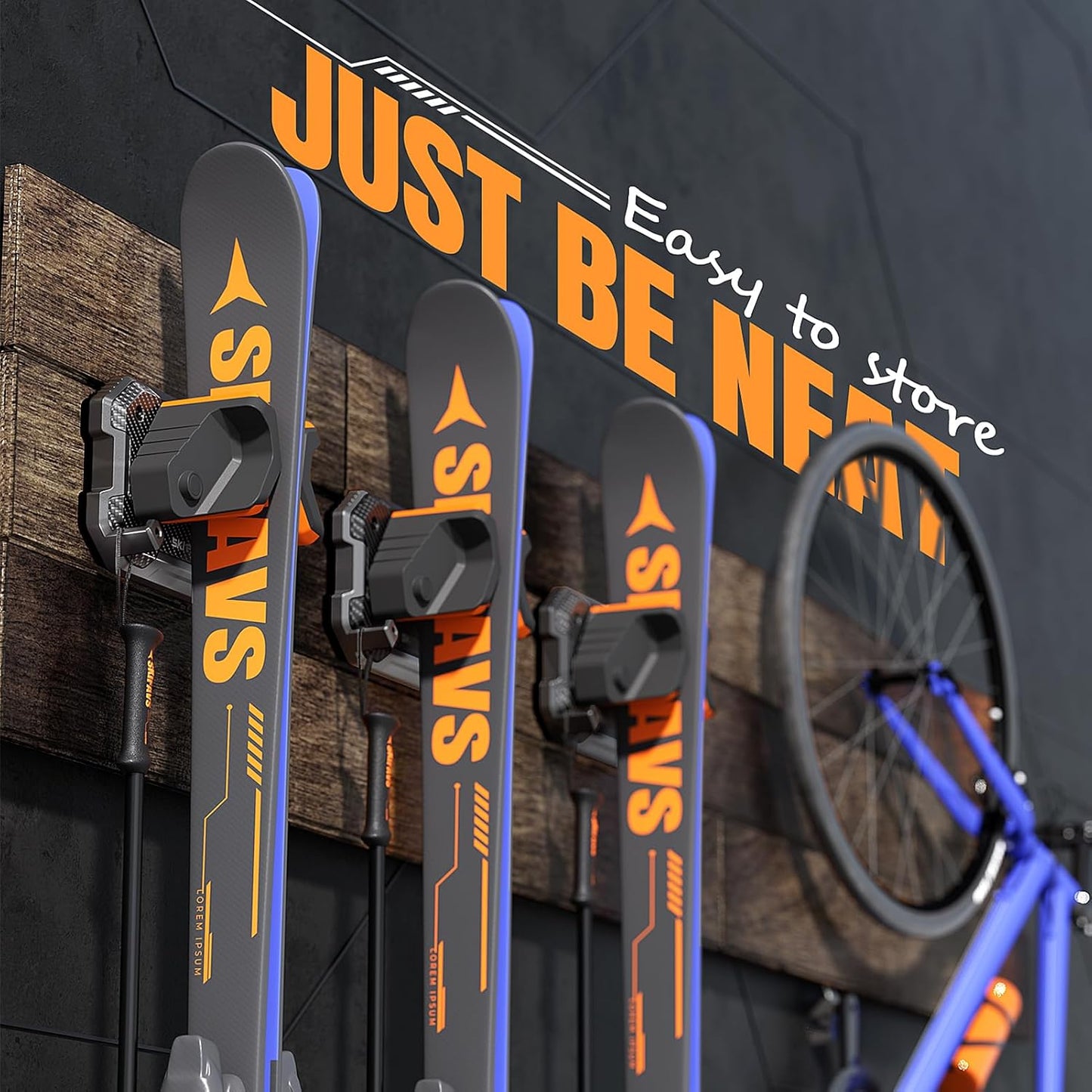 Ski & Snowboard Wall Rack for Garage - Fits Any Board, Wall Mount Holders, Damage-Free Storage, Space-Saving Winter Gear Organizer
