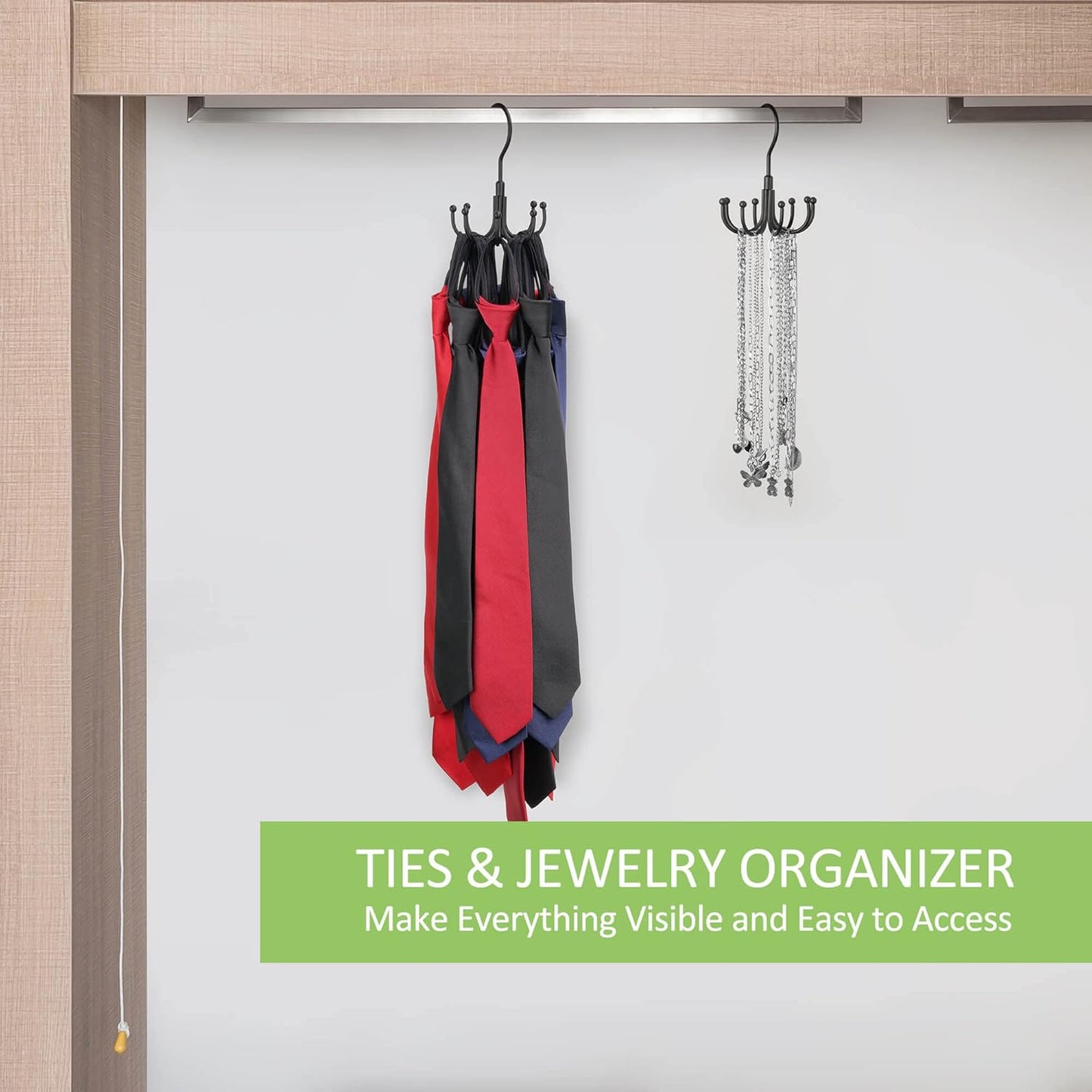 Belt Hanger, 2 Pack Rotatable Belt Organizer for Closet, Accessories Rack, Space Saving Hanging Holder Storage Hook for Belt, Tie, Scarf, Purse, Bra, Tank Top, Black