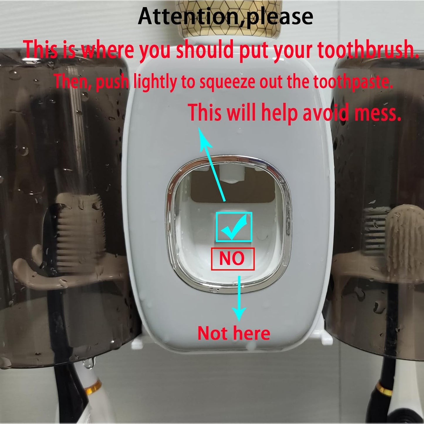 Toothbrush Holders Wall Mounted,Toothpaste Dispenser for Kids Hanging Adhesive Automatic Toothbrush Holders Bathroom Decor with Toothpaste Dispenser 2 Cups - Grey