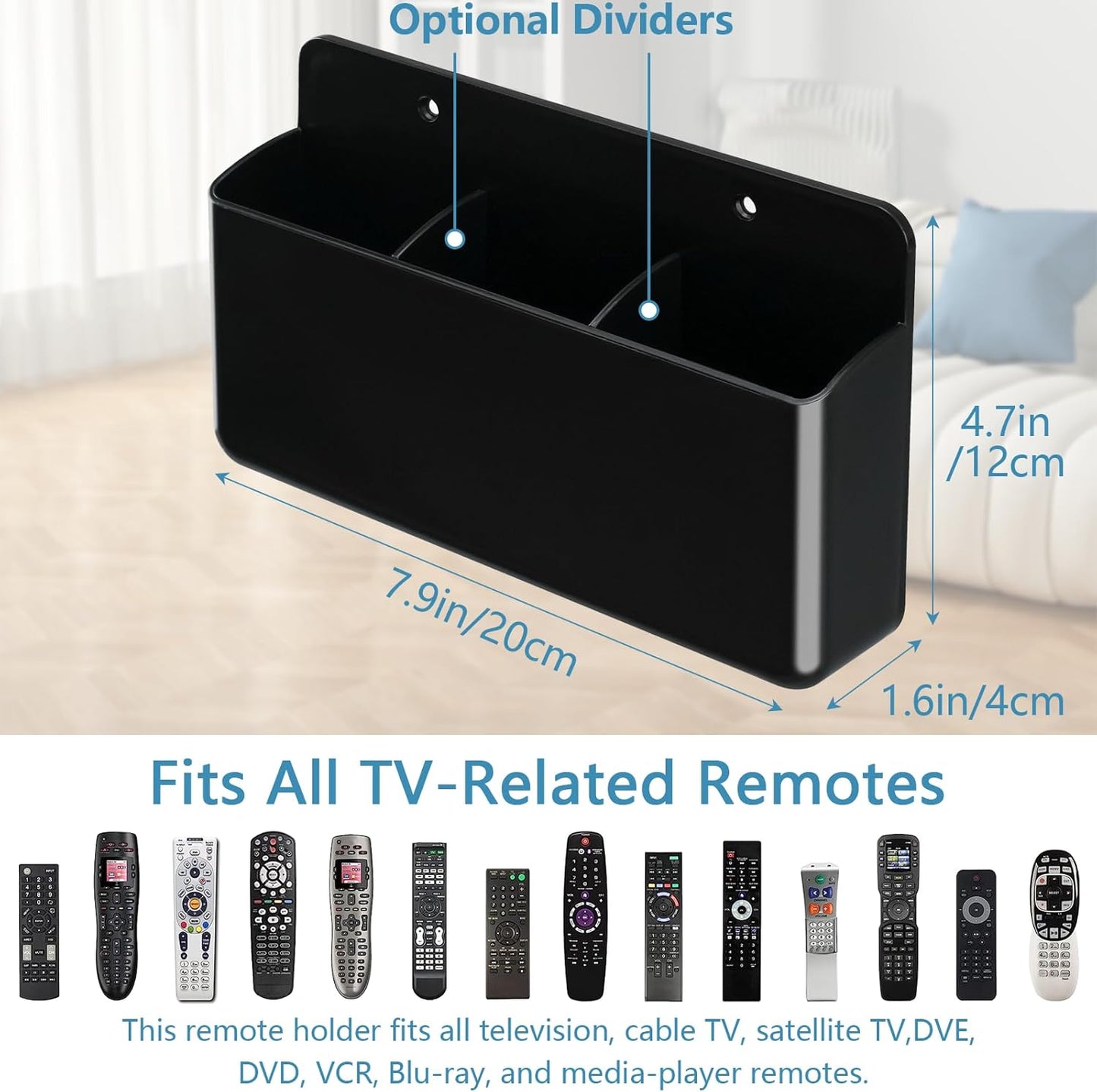 2Pcs Remote Control Holder Wall Mount, TV Remote Caddy Box Hollow Bottom Slot Easy Phone Charging, Self Adhesive Remote Holder,Wall Pen Holder Storage Accessories for Home Office School (White&Black)