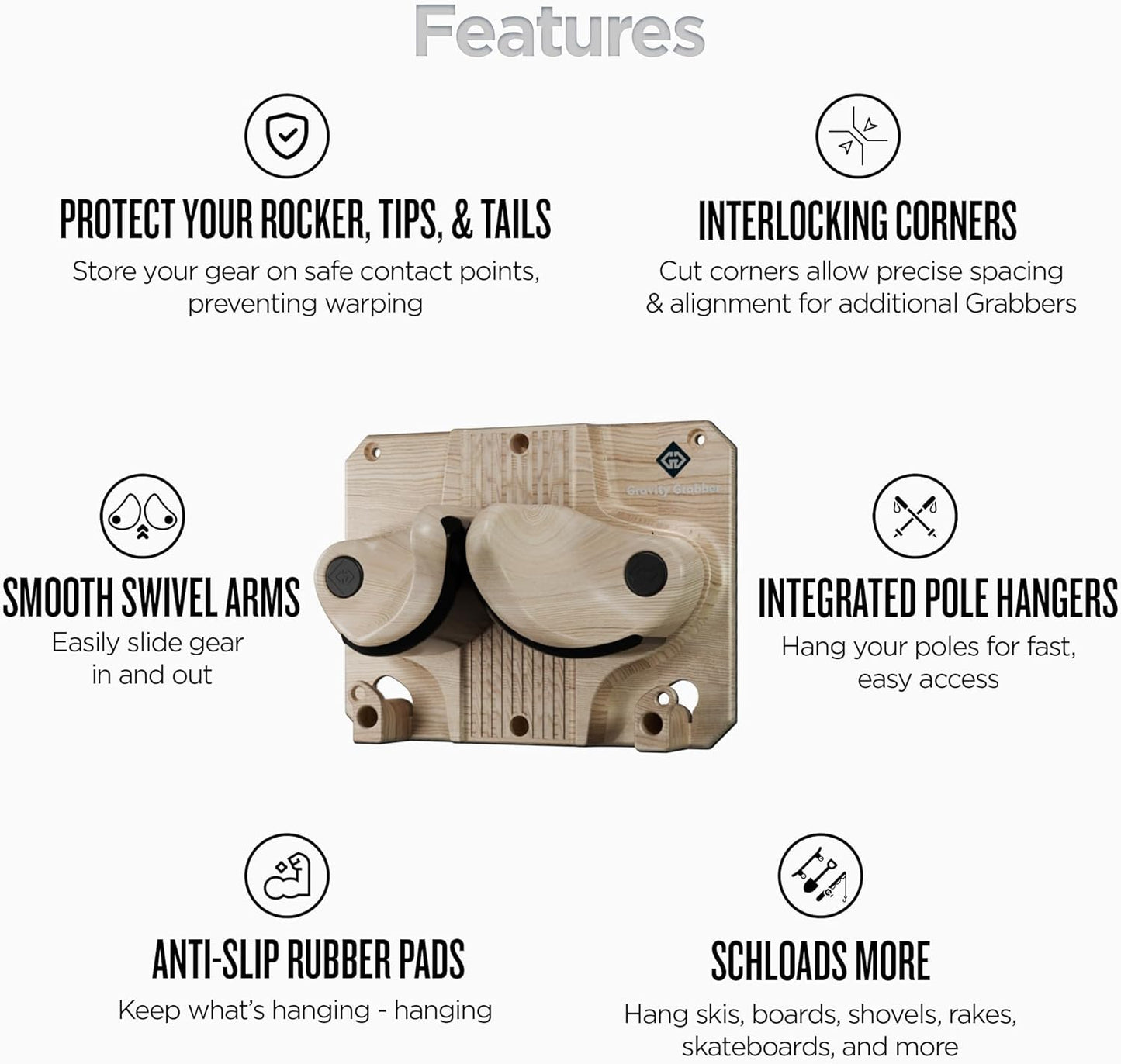 Gravity Grabber - Ultimate Ski & Snowboard Wall Rack | Secure, Non-Slip Storage | Fits Any Ski/Board | Garage Organization | Ski Storage Rack | Snowboard Storage Rack | Winter Gear Organizer | 3 Pck
