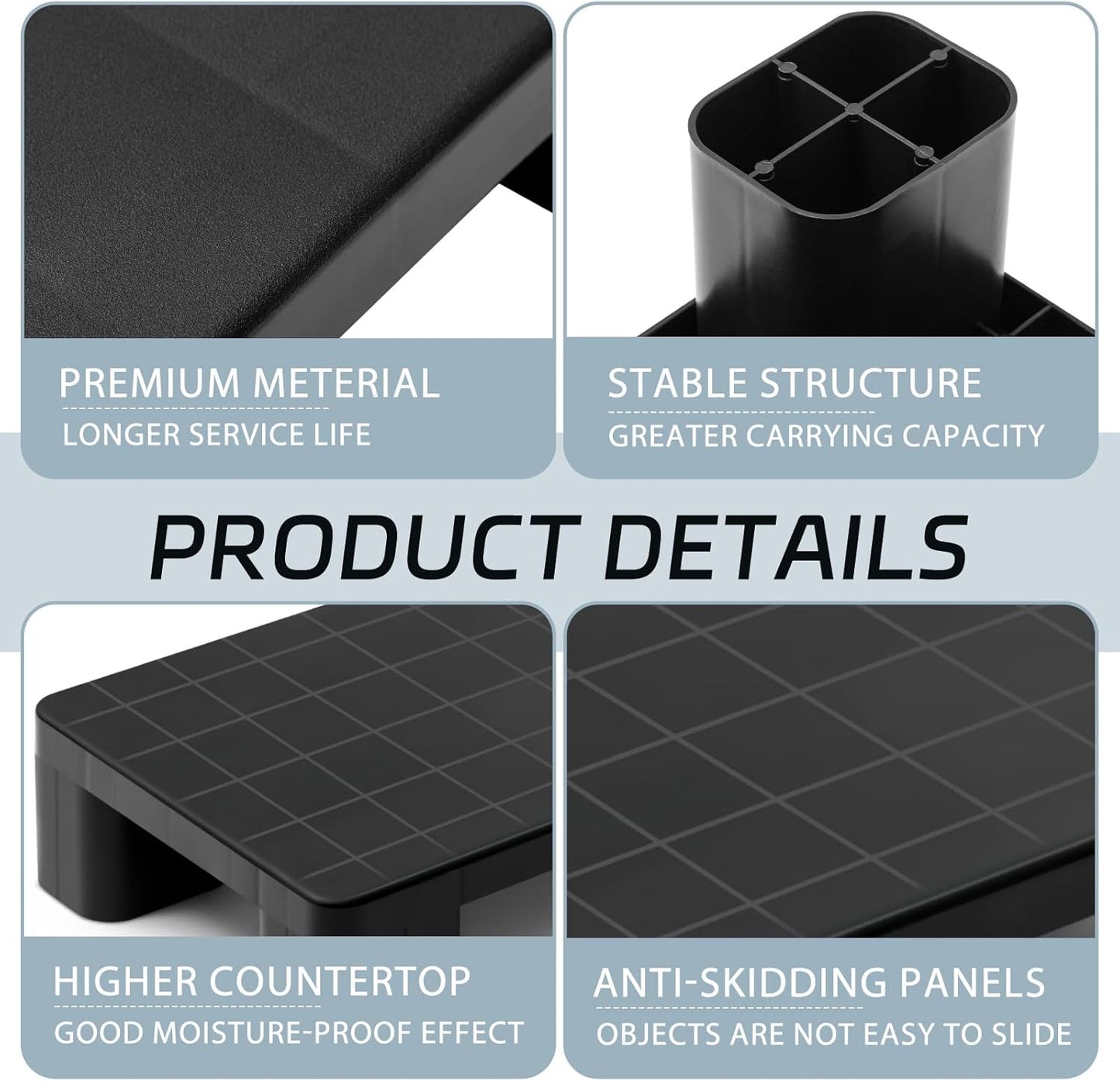 2 Pcs Plastic Pallet for Basement Storage Easy Stack Lightweight Floor Pallet Display Flooring Room Supermarket Christmas, Support up to 2000 Lbs (15.7'' L X 12'' W X 4.7'' H,Black)