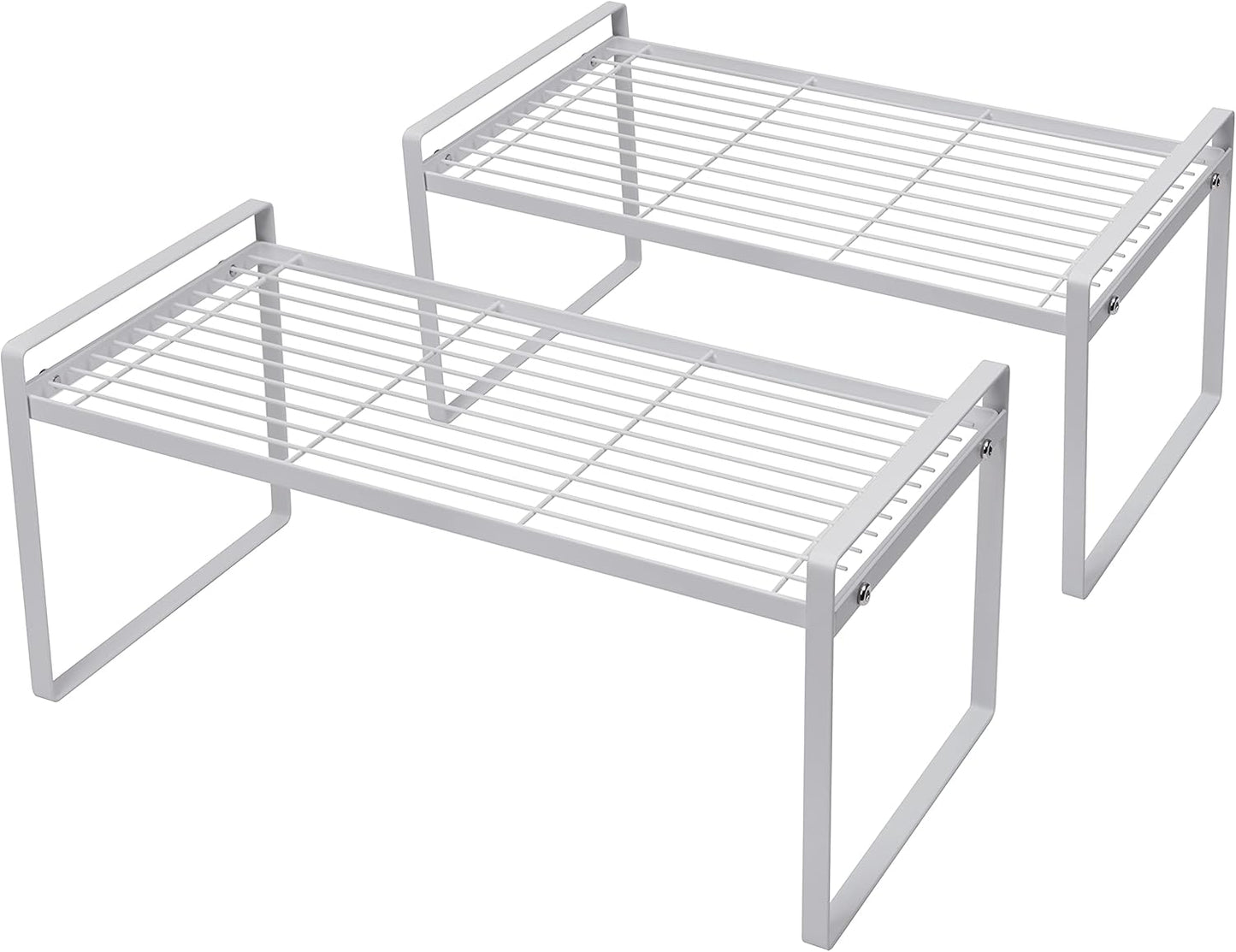 2Pack Cabinet Shelf Organizer Storage Rack Space Saving for Kitchen Counter Pantry Bathroom Cupboard Under Sink Office Table Desk Steel Stackable Rust Resistant Heavy Duty Nonslip 16” White