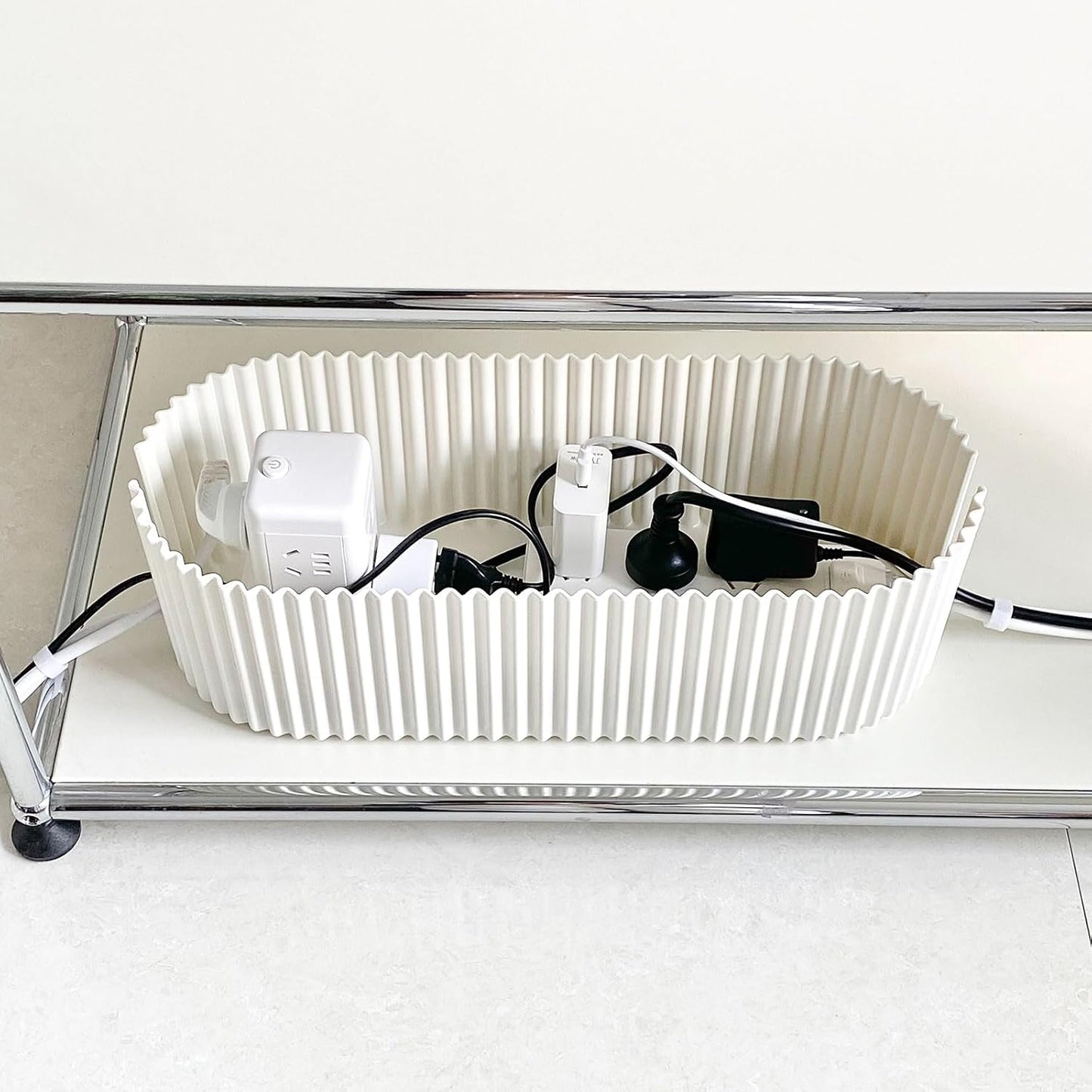 White Cable Box Organizer, Plastic Cord Hider Box with Lid for Desk and Floor, Power Strips Cover for Home, Office, Computer, TV, School, Kitchen, Surge Protector Cover (Small)