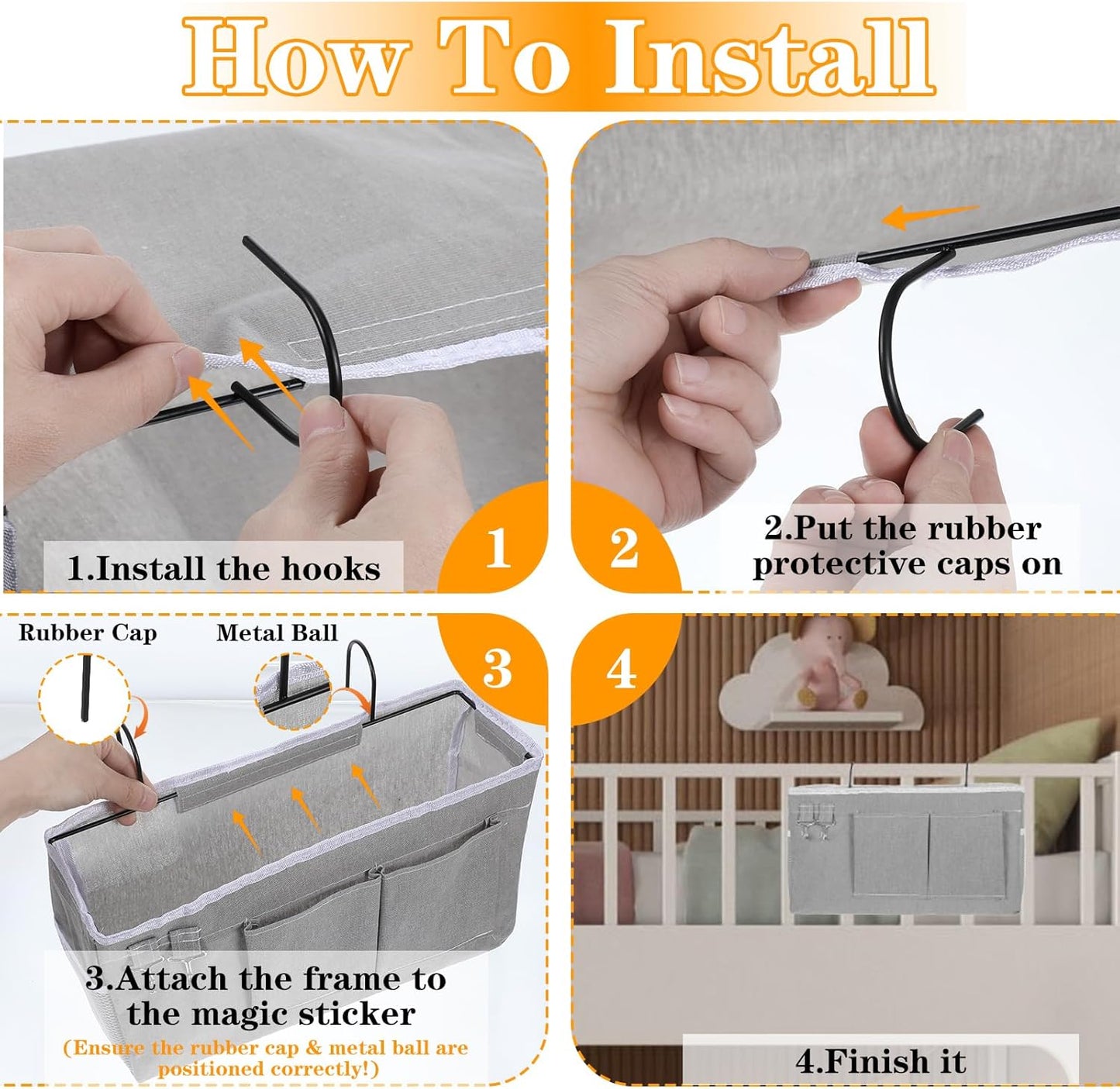 2 Pcs Bedside Caddy Storage Organizer/Bedside Storage Bag - Hanging Bag Holder with Pockets for Bunk and Hospital Beds, Dorm Rooms Bed Rails, Can be Placed Glasses, Books, Mobile Phones, Keys (Gray)