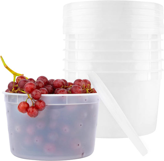 [12 Sets - 64 oz.] Plastic Deli Food Storage Containers with Airtight Leak Proof Lids - Washable And Reusable - Recyclable BPA-Free - Microwave, Fridge, and Freezer Safe