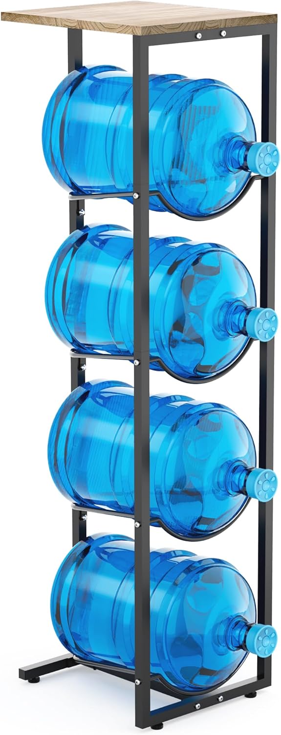 MYLOLF 5 Gallon Water Jug Holder with Storage Shelve : 4 Tier Water Jug Stand Holder for 5 Gallon Water Dispenser- 5 Gal Water Bottle Storage Rack Organizer for Home Kitchen Garage