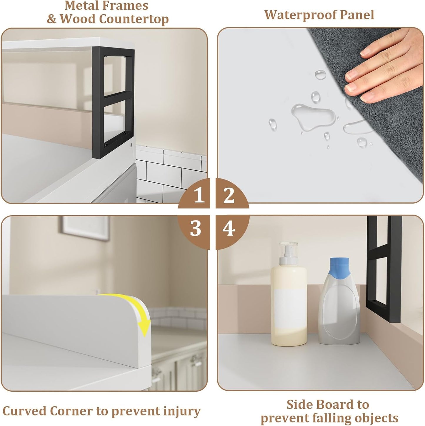 Washer Dryer Countertop with Shelf, 27.5″D x 27.5″W x 16.7″H, Countertop for Washer and Dryer Top with Non-Slip Pads and Edge Rails, Laundry Room Storage and Organization(White)