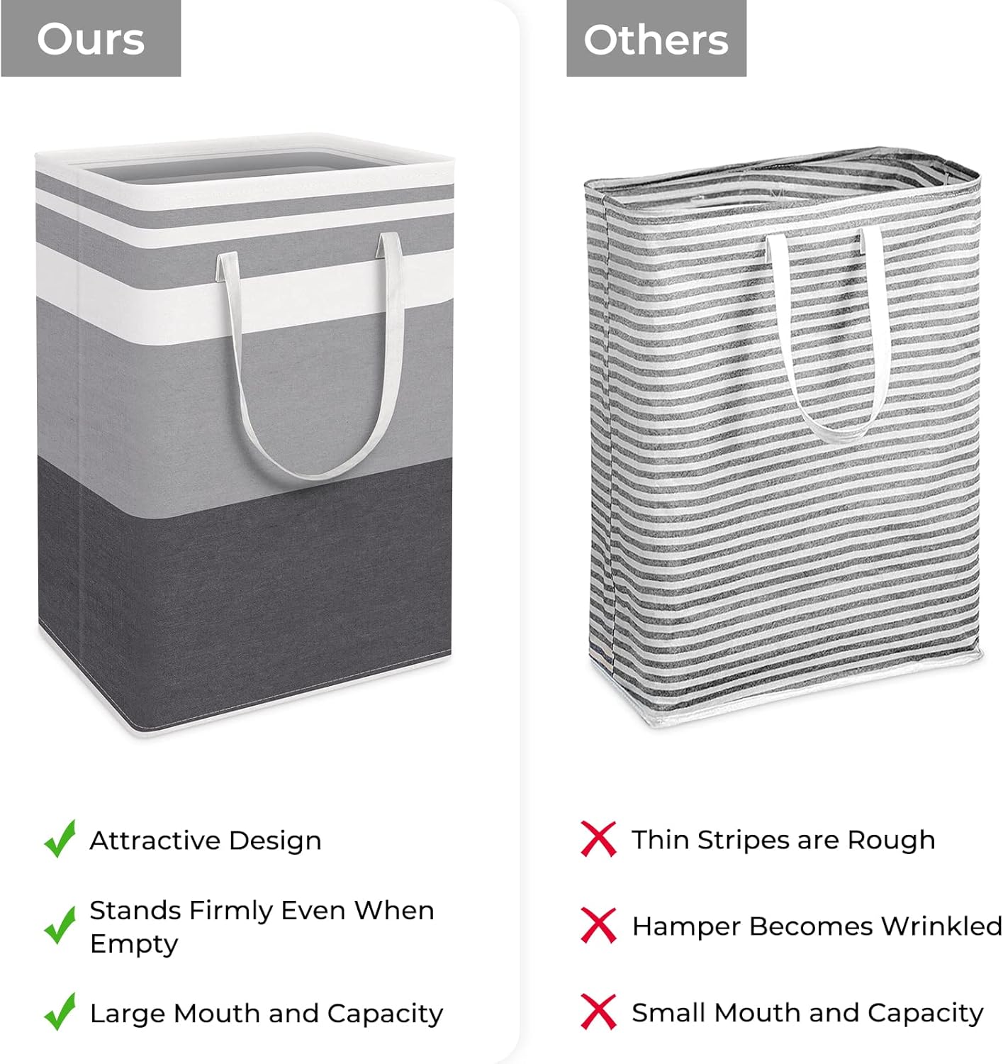 HomeHacks 2 Pack Large Laundry Baskets, Waterproof, Freestanding Laundry Hampers, Collapsible Clothes Hamper with Reinforced Handles in Laundry, College Dorm, Bathroom, Bedroom (Grey+Pink, 75Lx2)