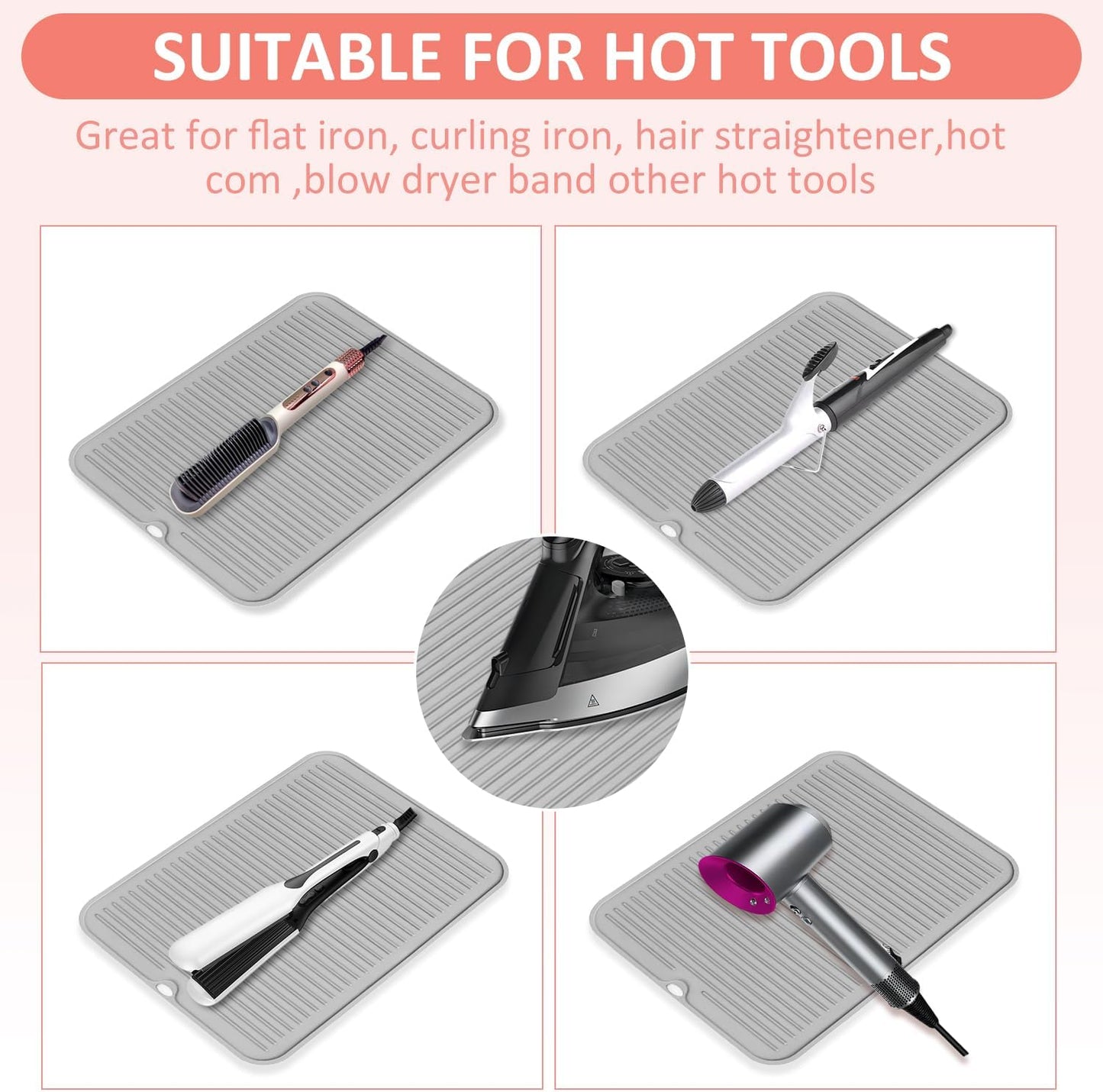 Quccefods Heat Resistant Large Silicone Mat for Hair Styling Tools - Curling Irons, Flat Irons, Hair Straighteners - Portable Vanity Pad