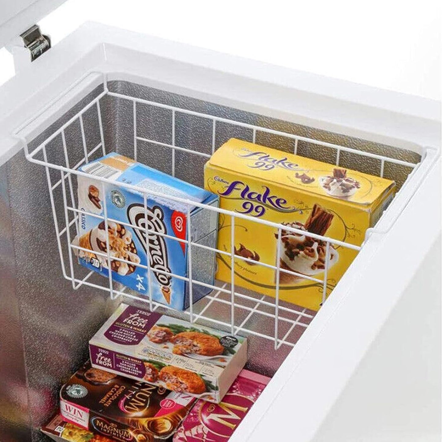 Chest Freezer Baskets 17.5 Inch, Chest Freezer Organizer Bins Metal Wire Storage Baskets with Hanging Handles for Deep Freezer, Set of 2