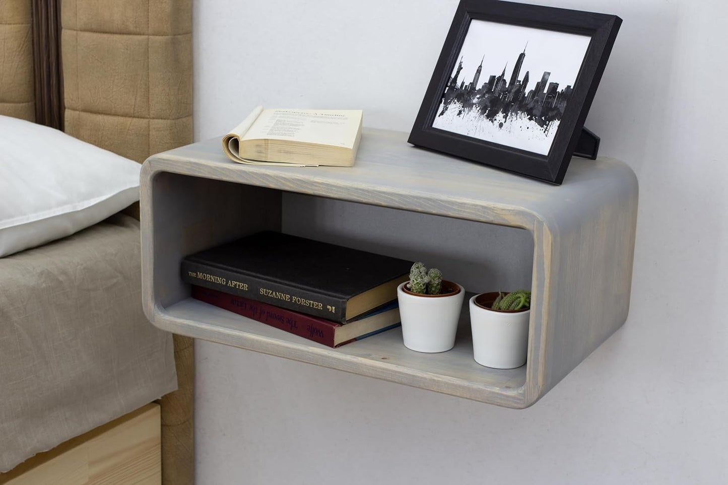 Floating Nightstand Wooden, Bedside Table, Nightstand Shelf, Handmade, Wall Mounted Bedside Shelf, Minimalist and Unique Style (Istanbul)