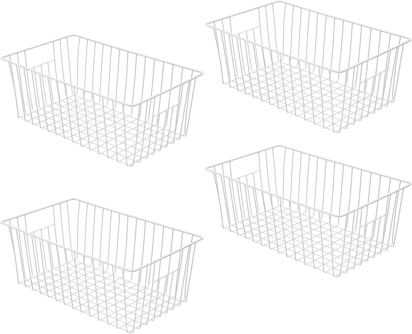 Freezer Basket Organizer, Refrigerator Metal Wire Storage Divider, Household Container Bins with Handles for Kitchen, Pantry, Cabinet, Closets - Pearl White (4, 16in x 9in x 7in)
