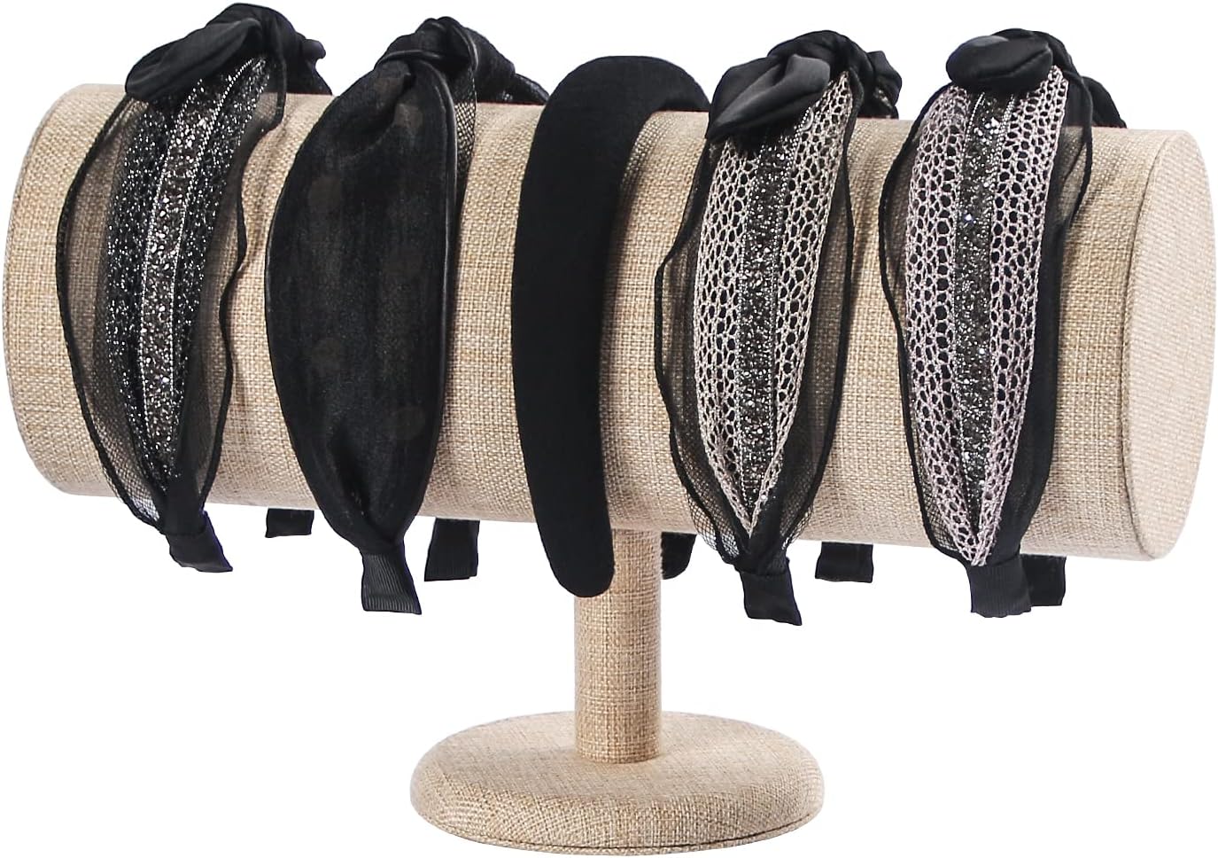 Coward T-Bar Beige Headband Holder Organizer,Hairband Display Stand,Hairband Storage Rack for Girls And Women (detachable yellow linen)