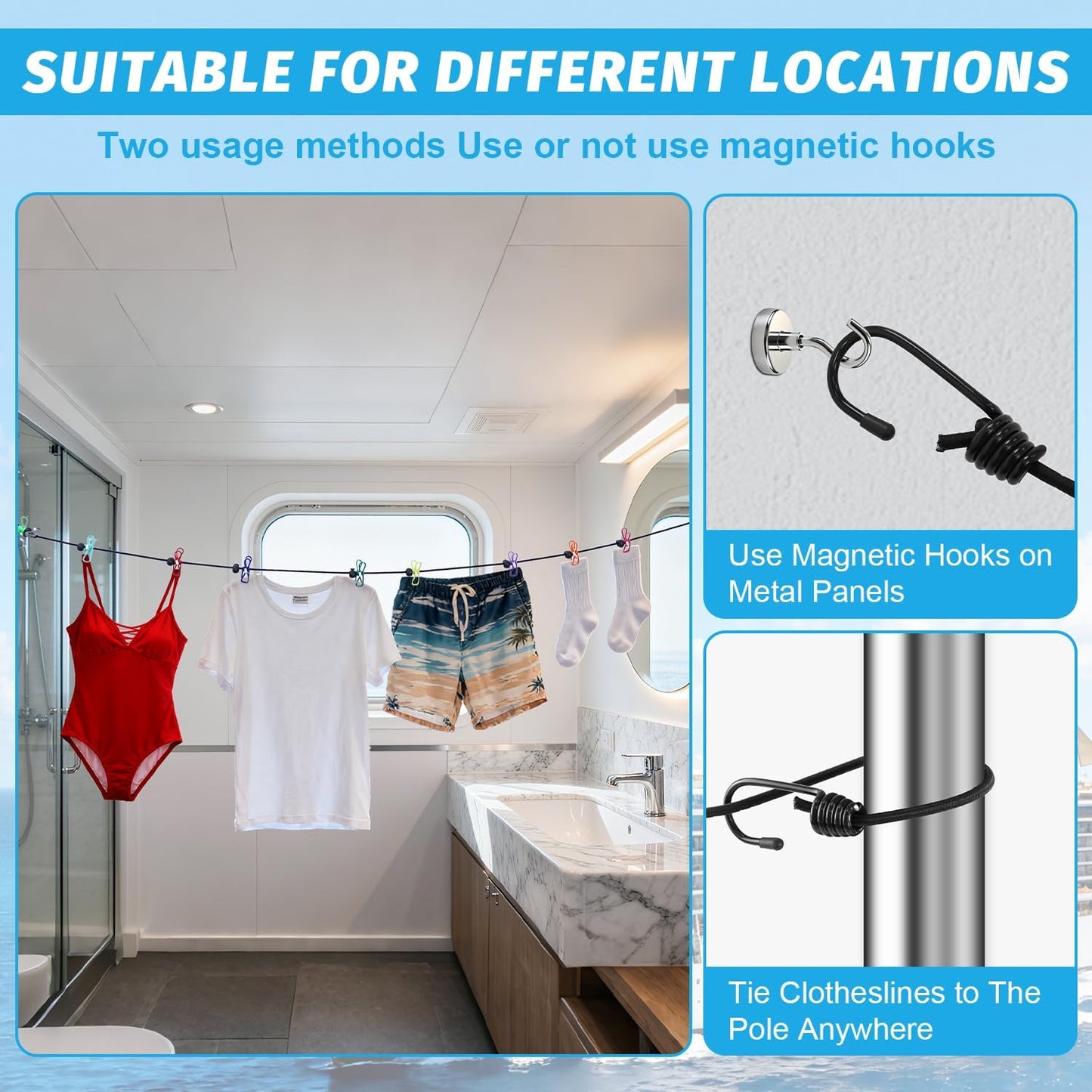 Travel Clothesline for Cruise Retractable Clothesline with 12 Clothesline Clips 2 Strong Magnets Hooks 4 Luggage Tags Camping Portable Clothesline for Hotel Room RV Indoor Cruise Ship Essentials 2025