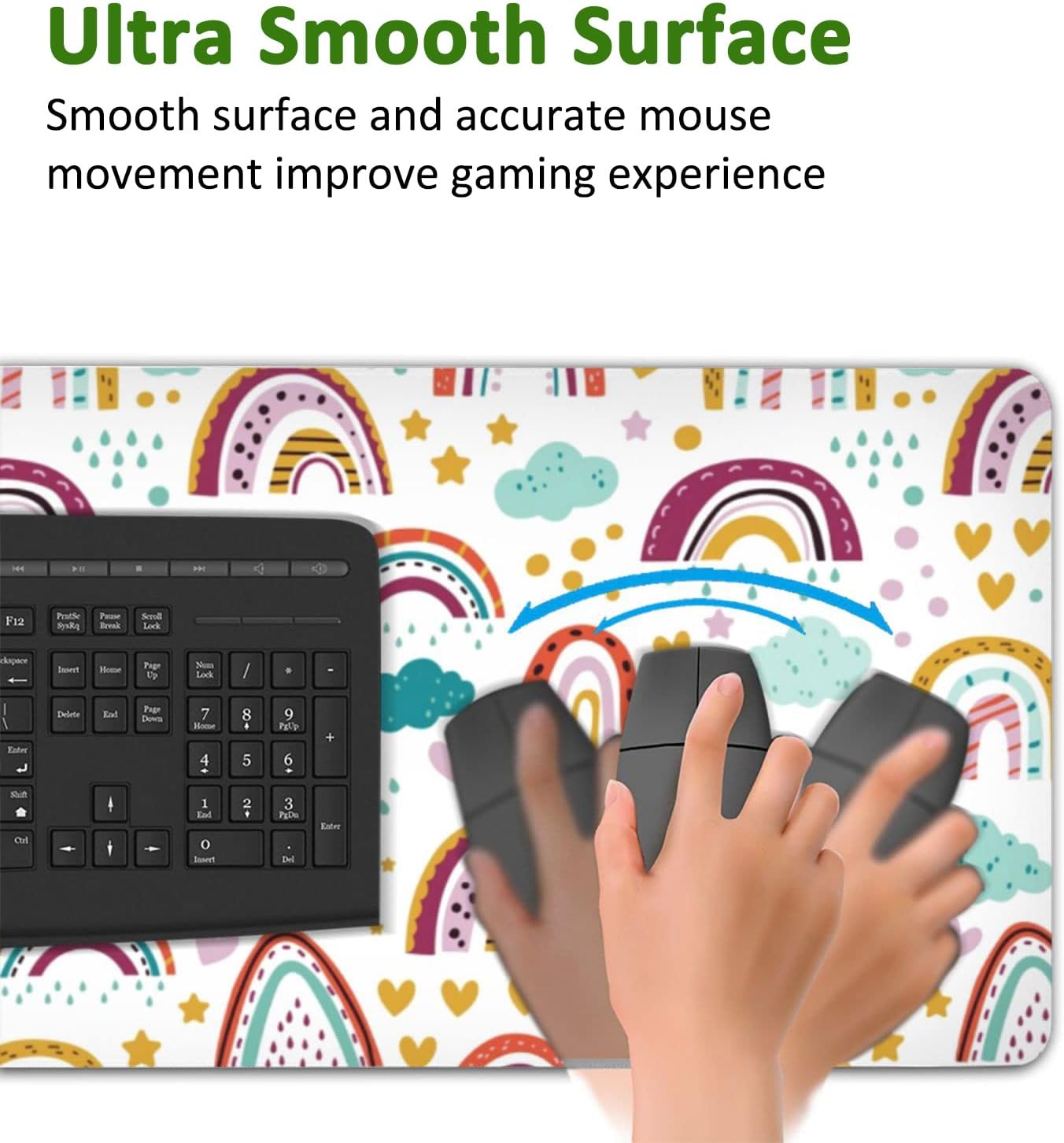 Rainbow in Cartoon Gaming Mouse Pad XXL Large Desk Mouse Pad Keyboard Mat with Stitched Edges Waterproof Non-Slip Desk Mat for Laptop,Keyboard,Computer 35.4 * 15.7 Inch
