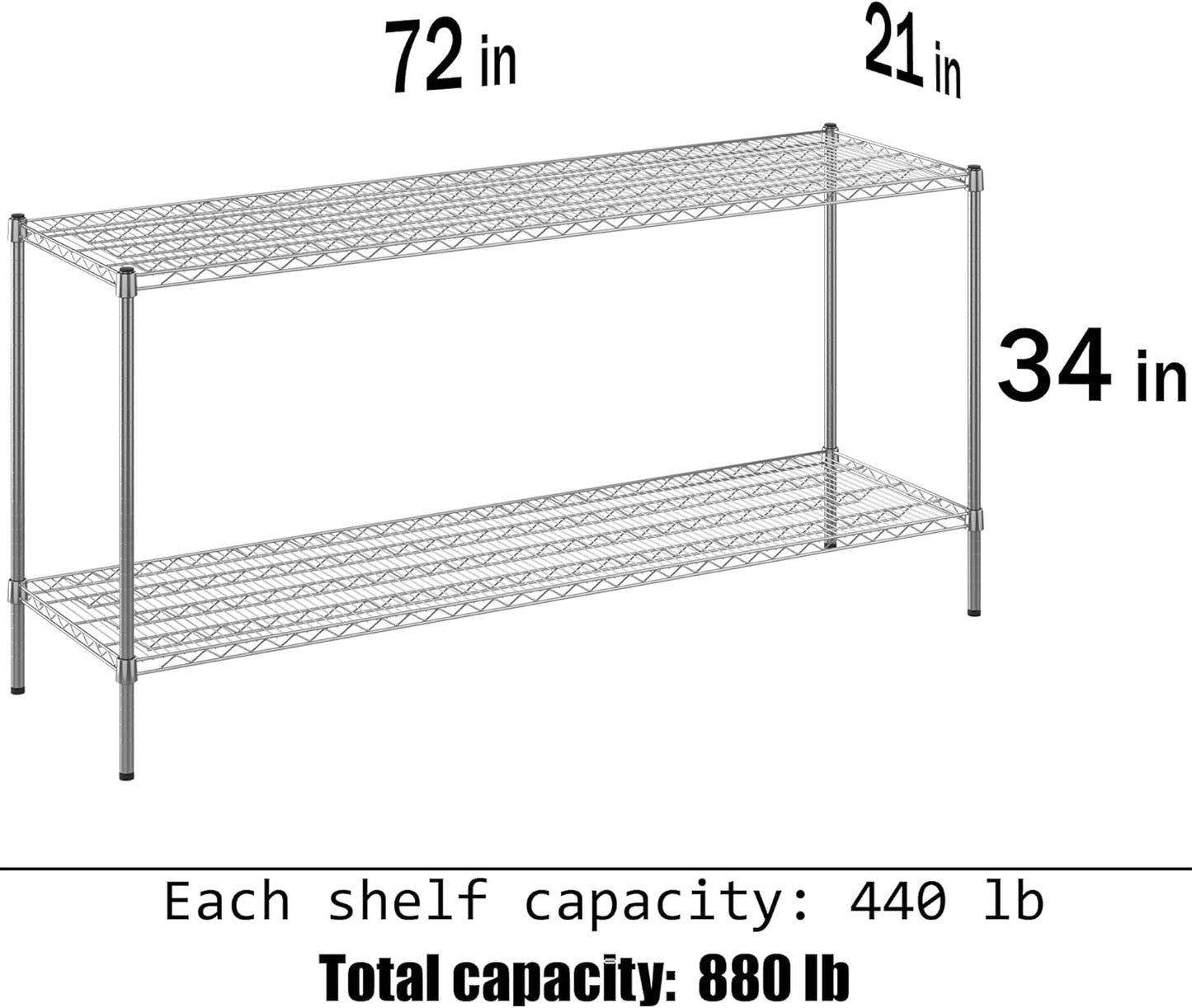 21" Deep x 72" Wide x 34" Height Wire Shelving Kit | 2-Tier | NSF Commercial Storage Rack Unit