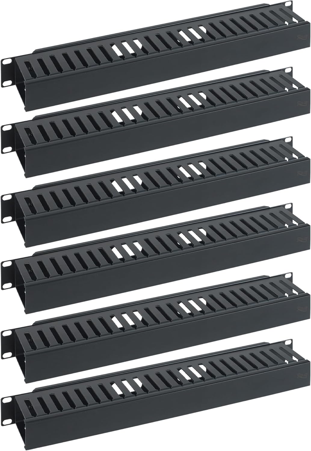 ICC 1U Finger Duct Cable Manager Panel with Cover, Plastic with Metal Back Frame, 3" Depth, Horizontal Cable Management, Rackmount for 19” Network Racks, Black, 6-Pack