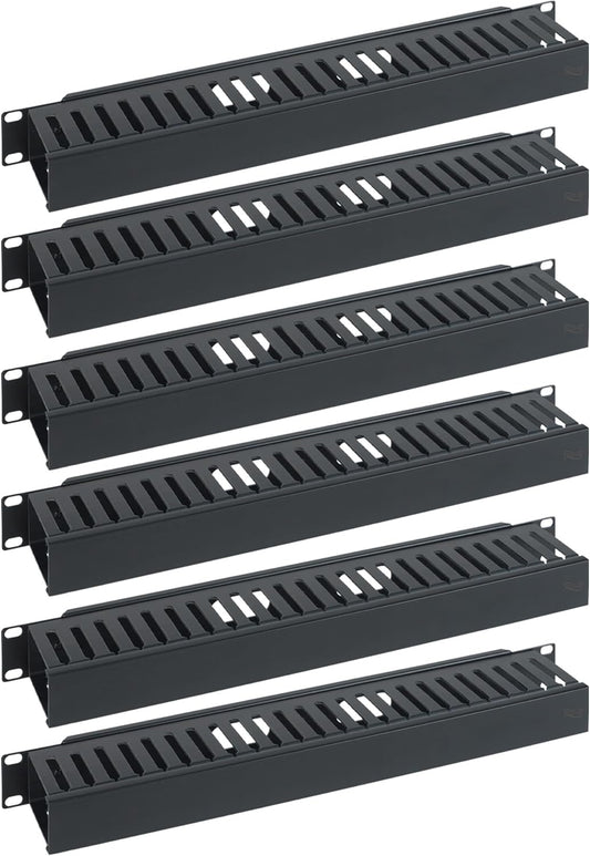 ICC 1U Finger Duct Cable Manager Panel with Cover, Plastic with Metal Back Frame, 3" Depth, Horizontal Cable Management, Rackmount for 19” Network Racks, Black, 6-Pack