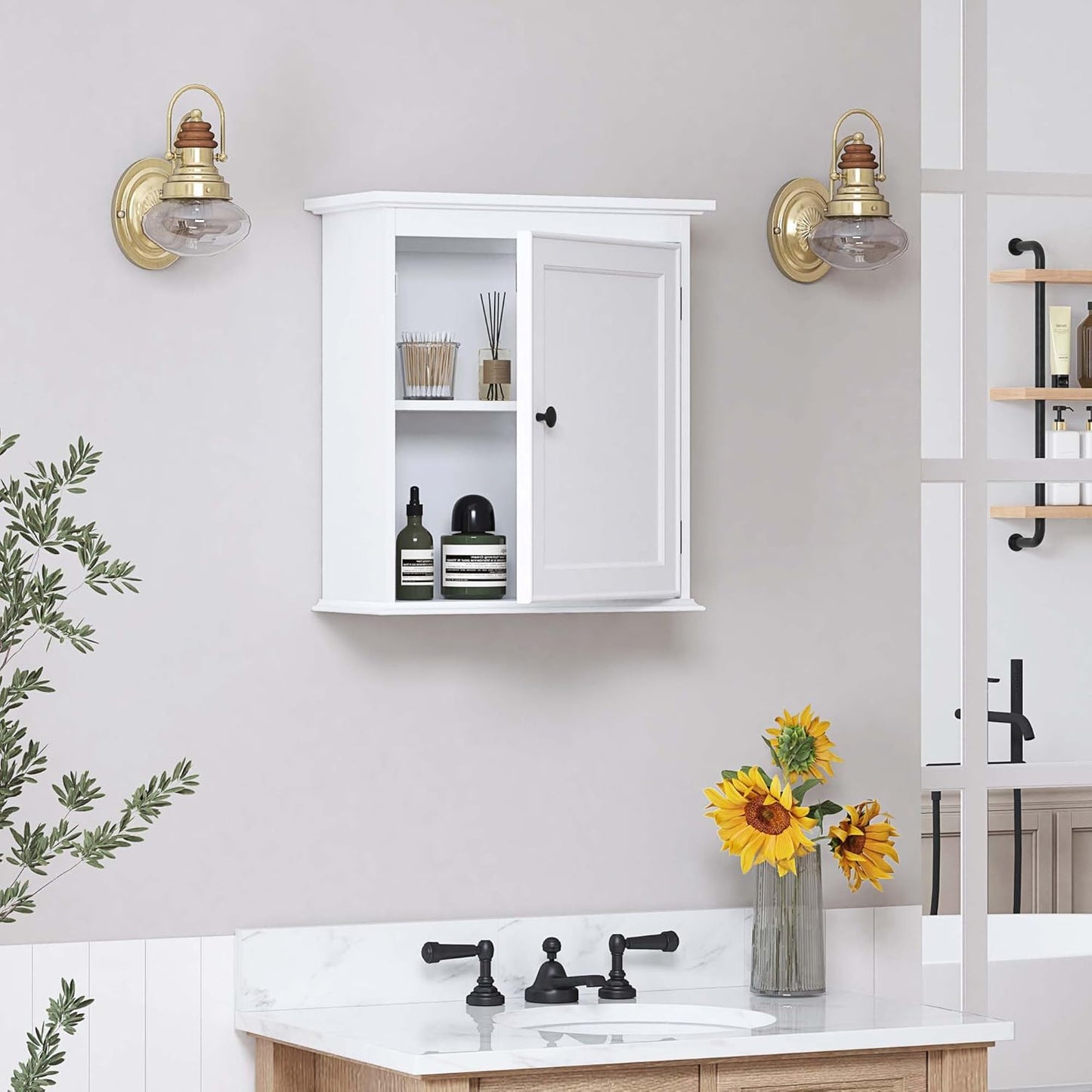 Spirich Small Bathroom Wall Cabinet, Wall Mounted Storage Cabinet, Medicine Cabinet Organizer for Bathroom, Kitchen, Living Room, White