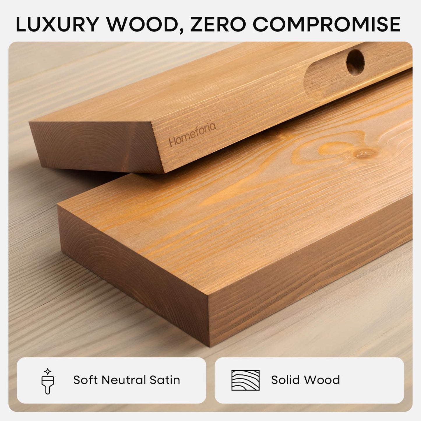 Homeforia 42 inch Golden Oak Floating Shelf, High End Solid Real Wood 42inch Small Floating Shelves for Wall Mounted, Oak Wooden 42in Floating Shelves, Heavy Duty Bracket, 42 X 6.5 X 1.75 in, Set of 3