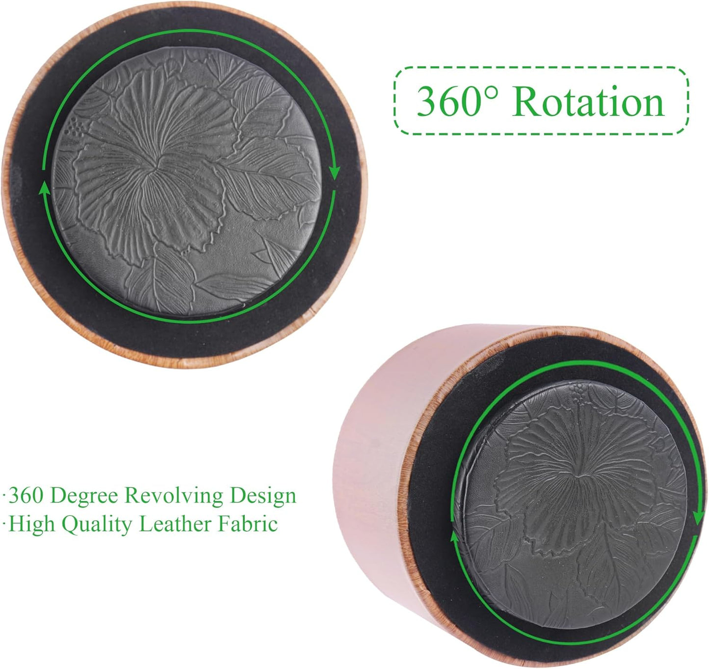 Round Leather Art Supply Organizer,Remote Control Holder,360 Degree Spinning,Multi-Functional Pencil Holder,4 Compartments Desktop Stationary Organizer(1-Thin Wood Ligh Brown)