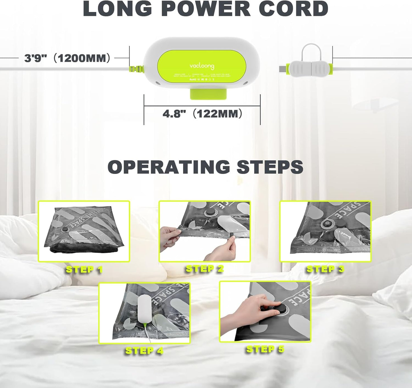 Vacuum Storage Bags for Travel with Portable Electric Pump, 16 Packs Vacuum Seal Bags for Clothing with High Pressure Pump, Compression Packing Space Saver, Portable Travel Bags for Luggage
