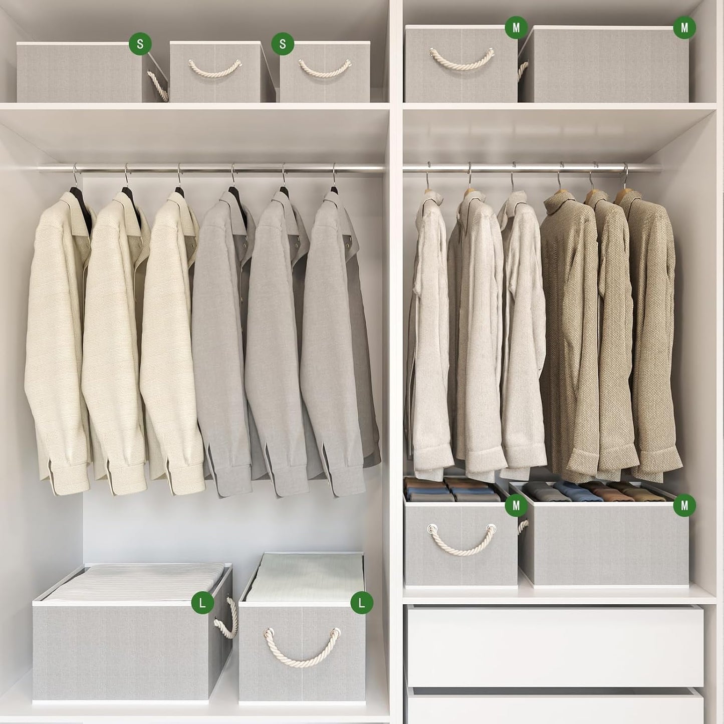 Closet Storage Bins, Linen Closet Organizers and Storage Basket for Shelves, Collapsible Shelf Baskets for Organizing Shelves, Bedroom Clothes Basket, Gray, 8 Pack