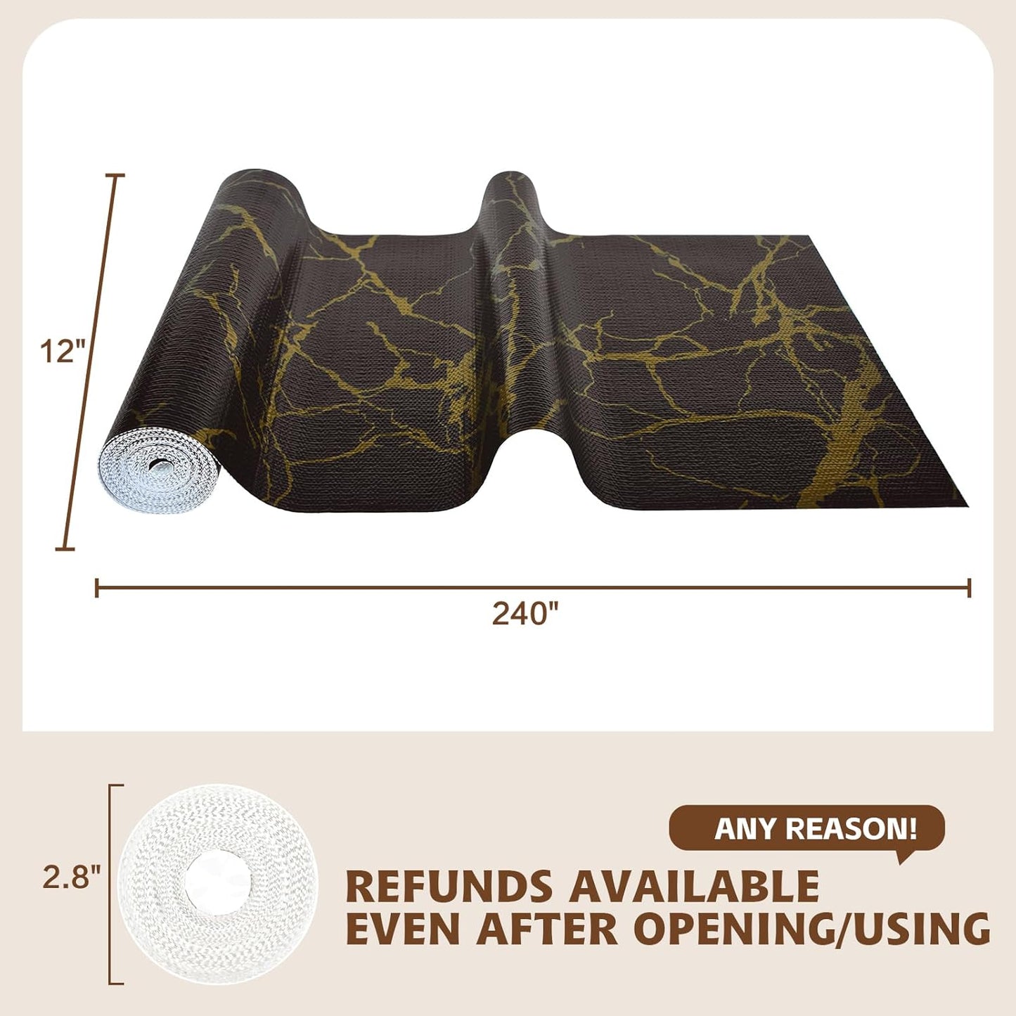 2-Layer Drawer and Shelf Liner for Kitchen Cabinet: 17.3in X 20Ft Non Slip Waterproof Shelf Paper Non Adhesive Refrigerator Liners Black/Gold Marble Easy Liners for Bathroom with Knife Tape Measure