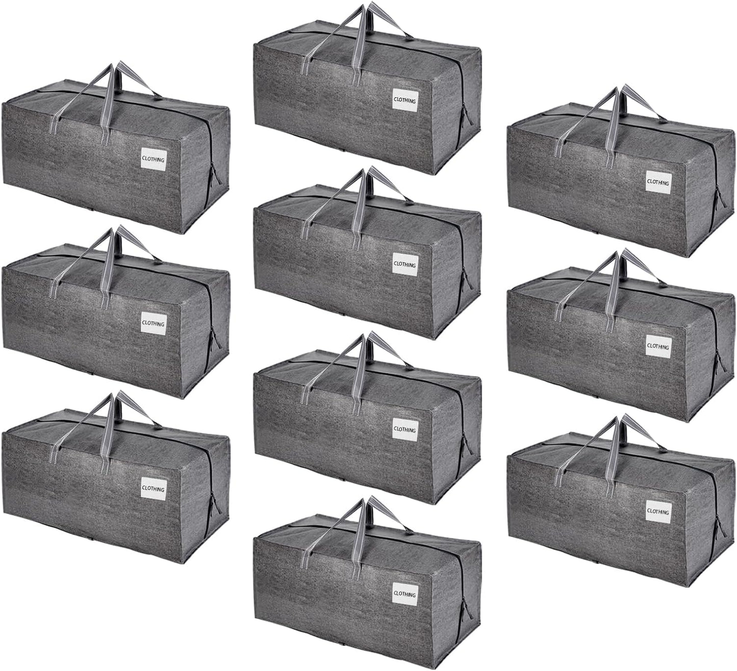 VENO 10 Pack Moving Bags w/Backpack Straps, Heavy Duty, Moving Boxes Alternative, Packing Supplies, Large Storage Totes for Dorm Room Essentials with Zipper for Clothes (Gray, 10 Pack)