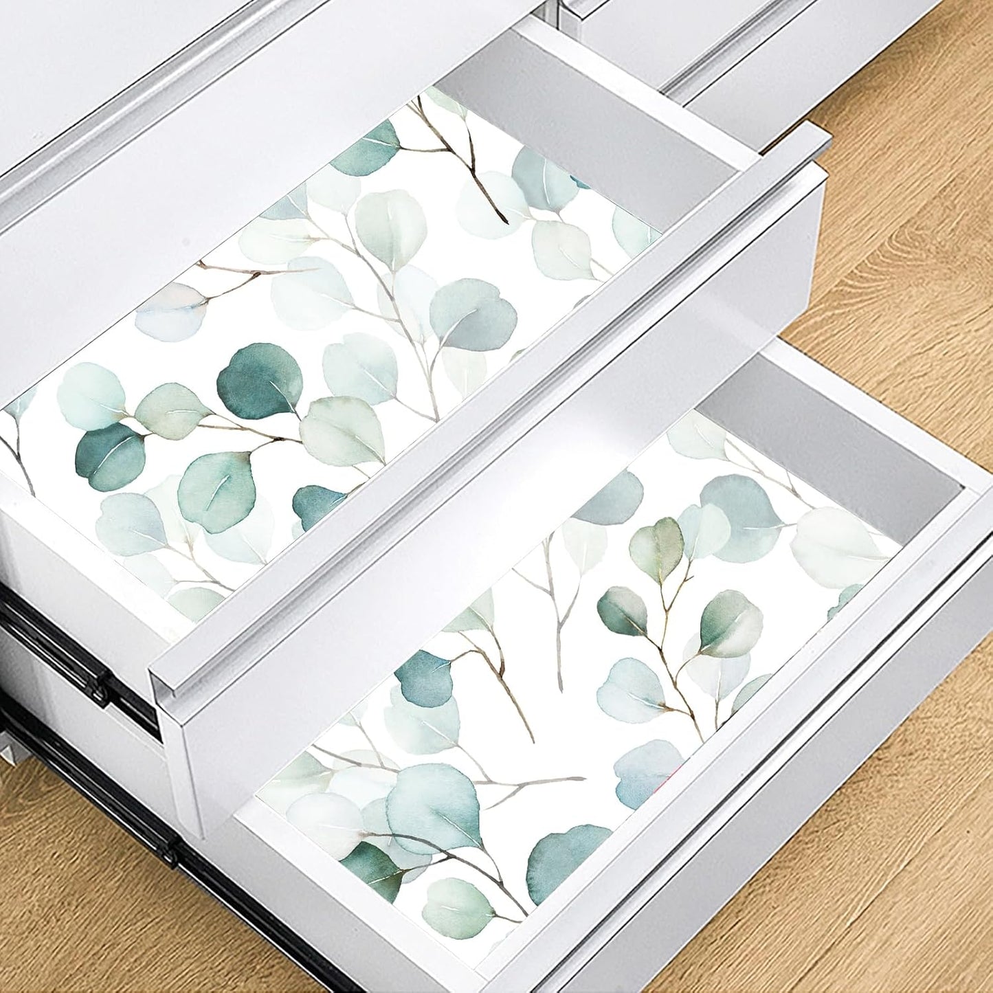 HAOKHOME Shelf Liner and Cabinet Liner Boho Leaf, Self-Adhesive Drawer Liners, Peel and Stick Contact Paper for Kitchen Cabinets and Cupboard, Bathroom Drawers, Green/White 17.3in x 16.4ft